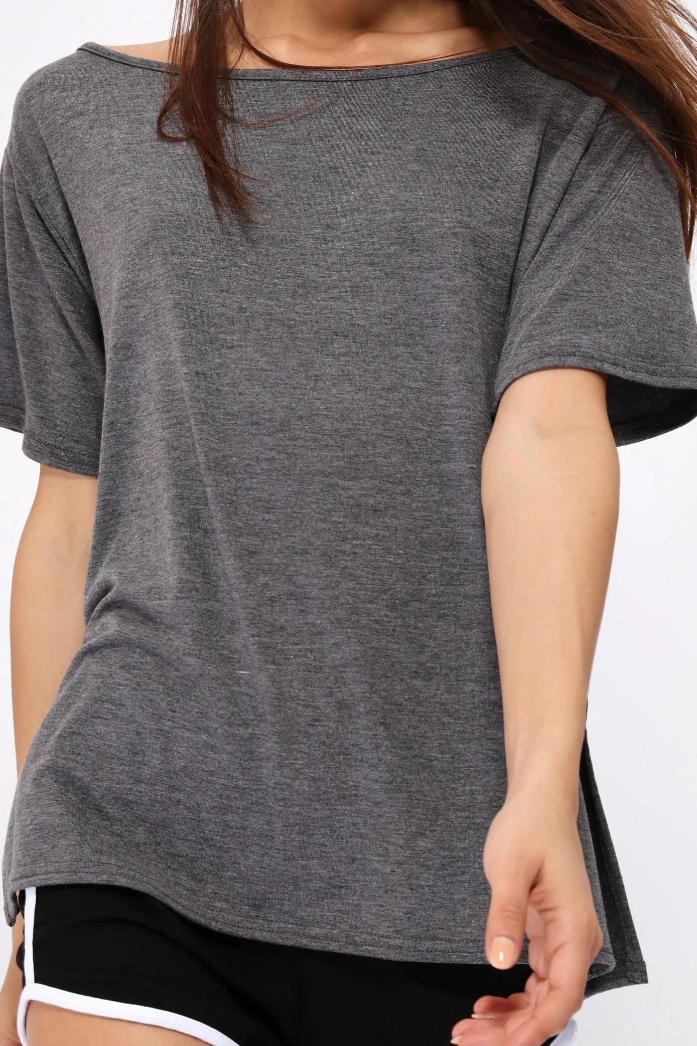 Grey/Dark Off Shoulder Slouchy Tshirt