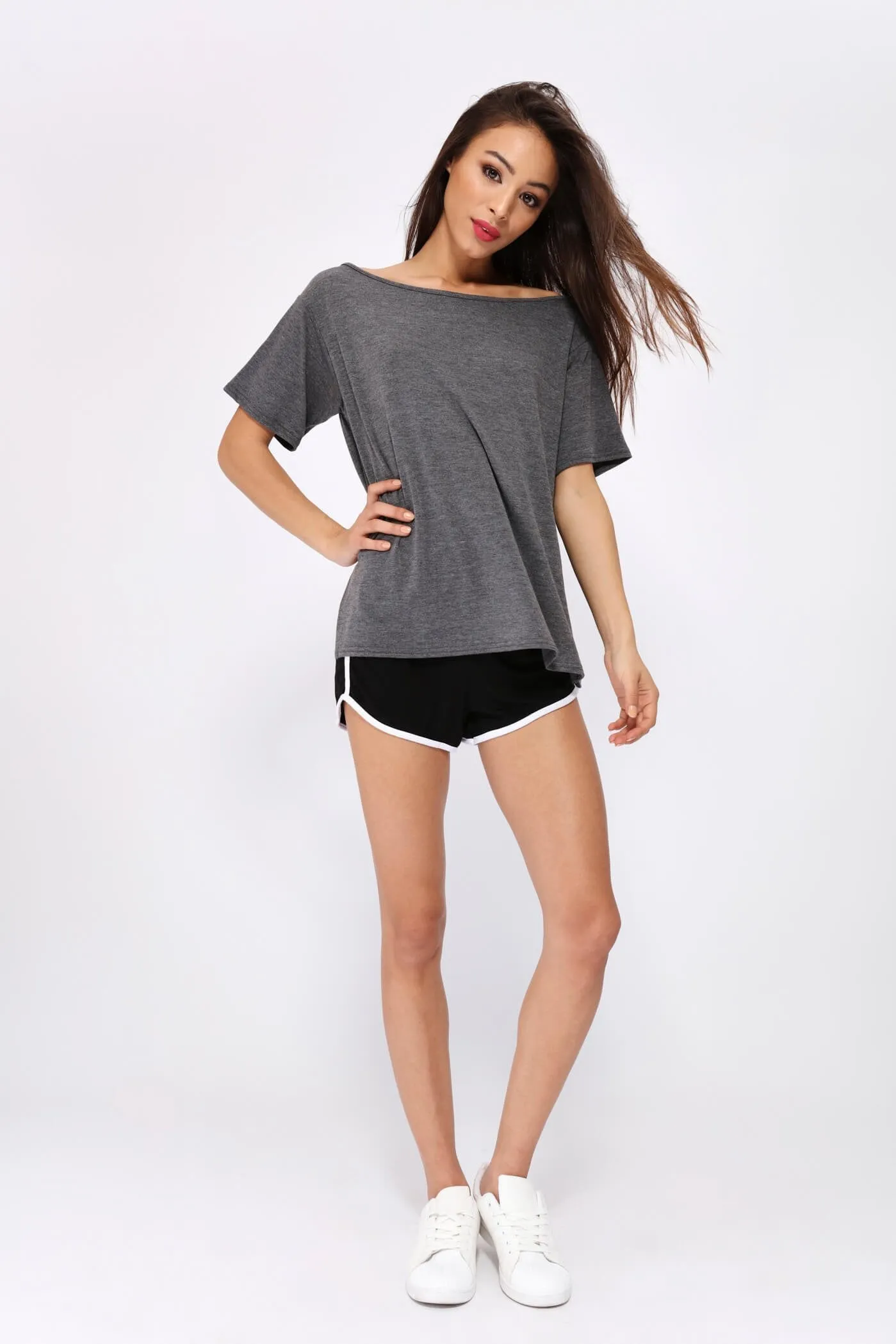 Grey/Dark Off Shoulder Slouchy Tshirt