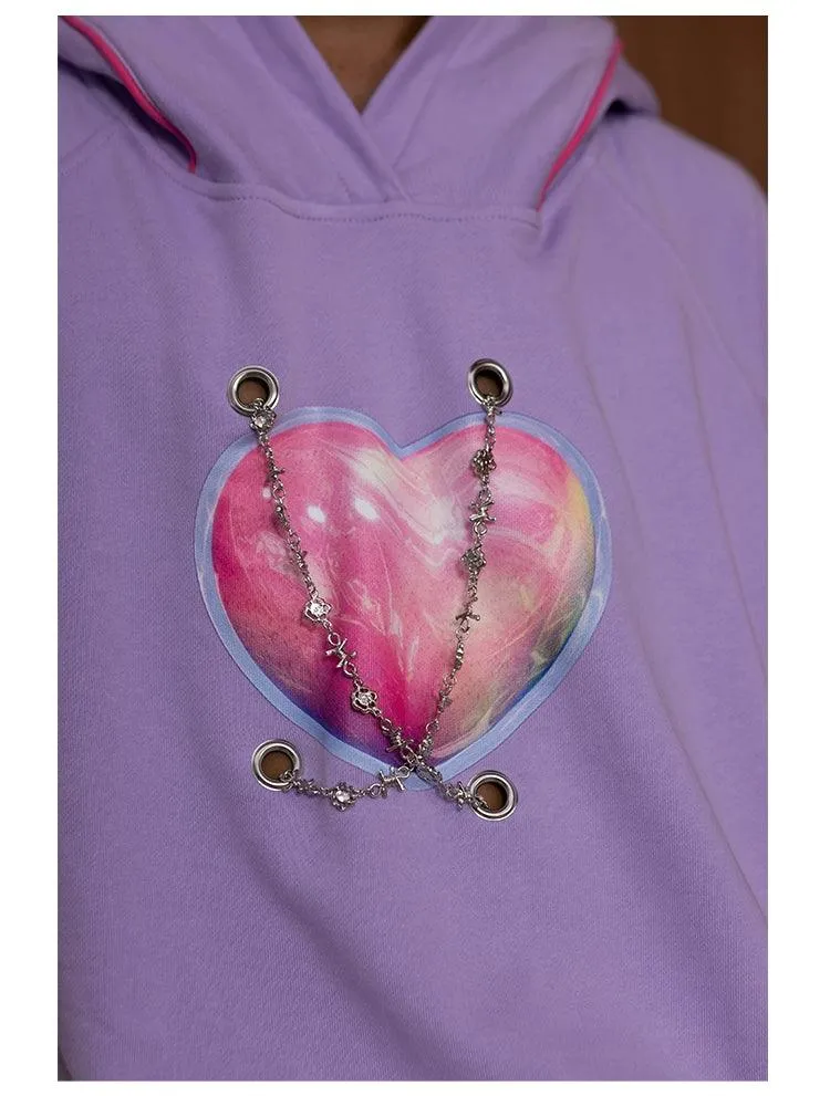 Heart-Eye Hooded Crop Sweatshirt