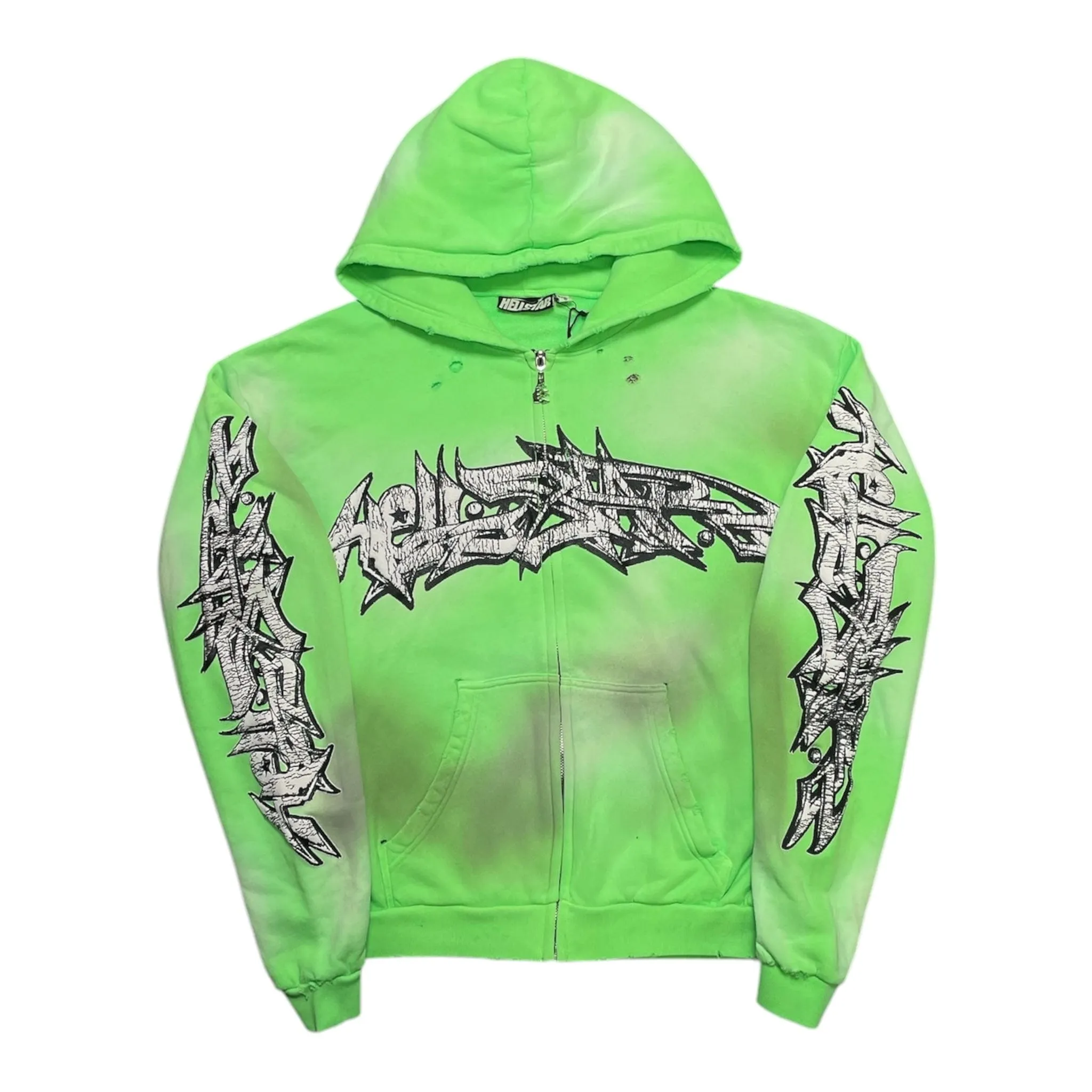 Hellstar Studios Graffiti Zip Up Hooded Sweatshirt Green