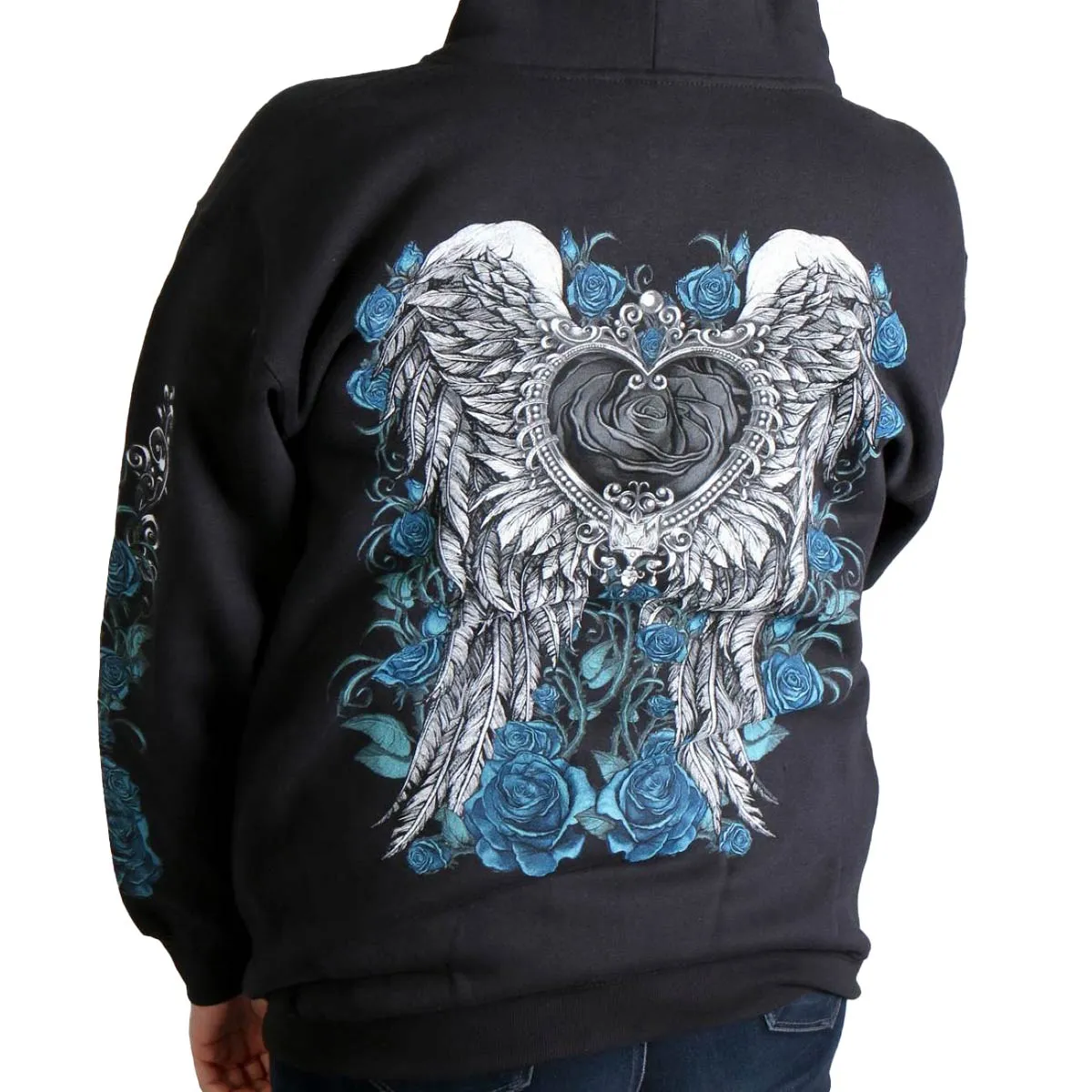 Hot Leathers GLZ4345 Women's 'Angel Roses' Zip Up Hooded Black Sweat Shirt