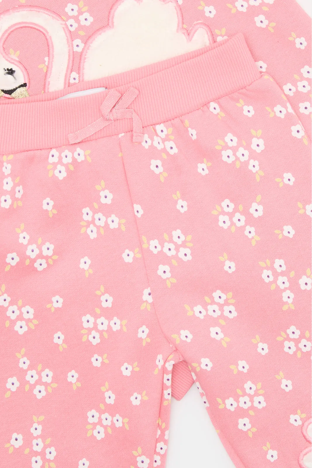 Infant Girls Pink Printed Jogging Suit (2 Piece)