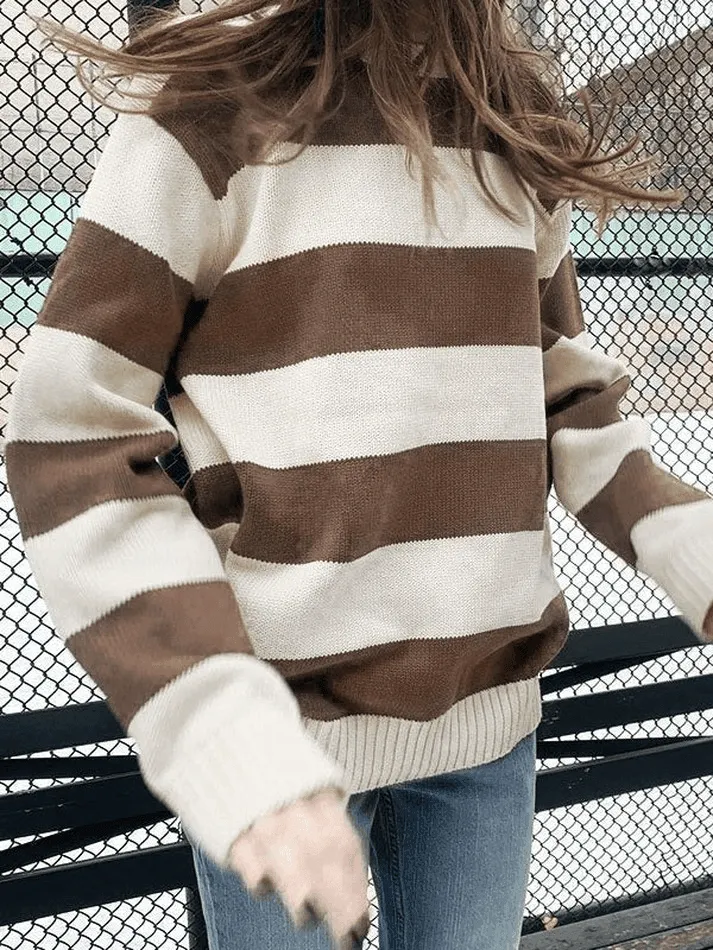 Joskaa Striped Crew Neck Knit Sweater