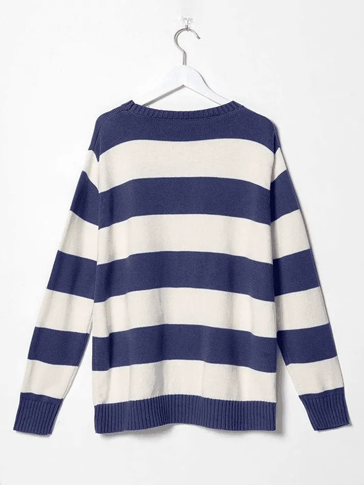 Joskaa Striped Crew Neck Knit Sweater