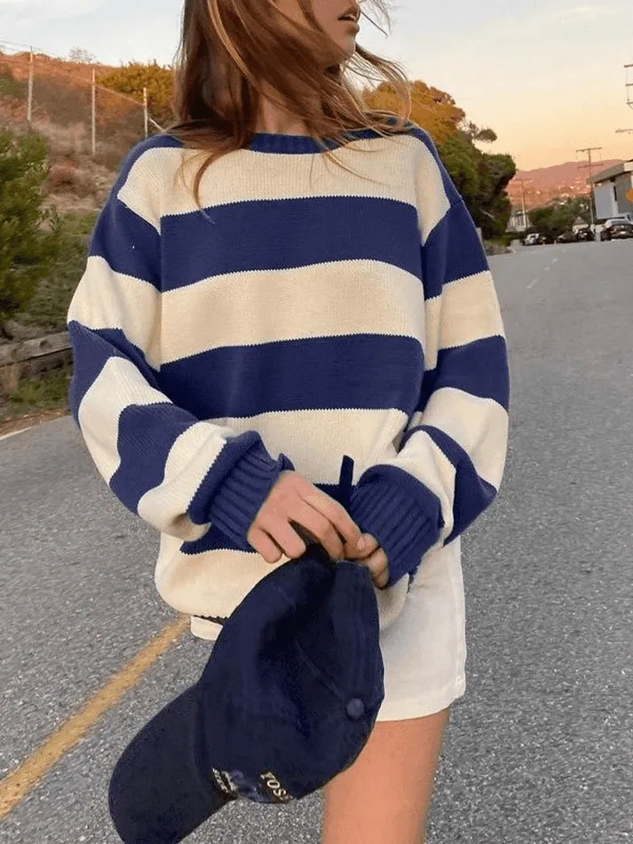 Joskaa Striped Crew Neck Knit Sweater