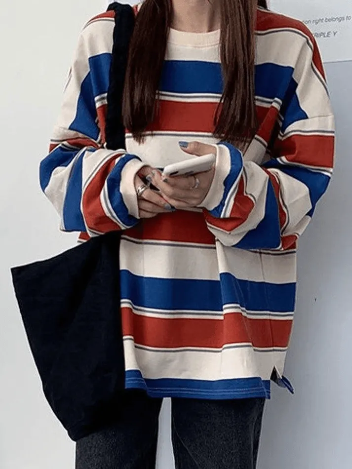 Joskaa Vintage Striped Pullover Sweatshirt