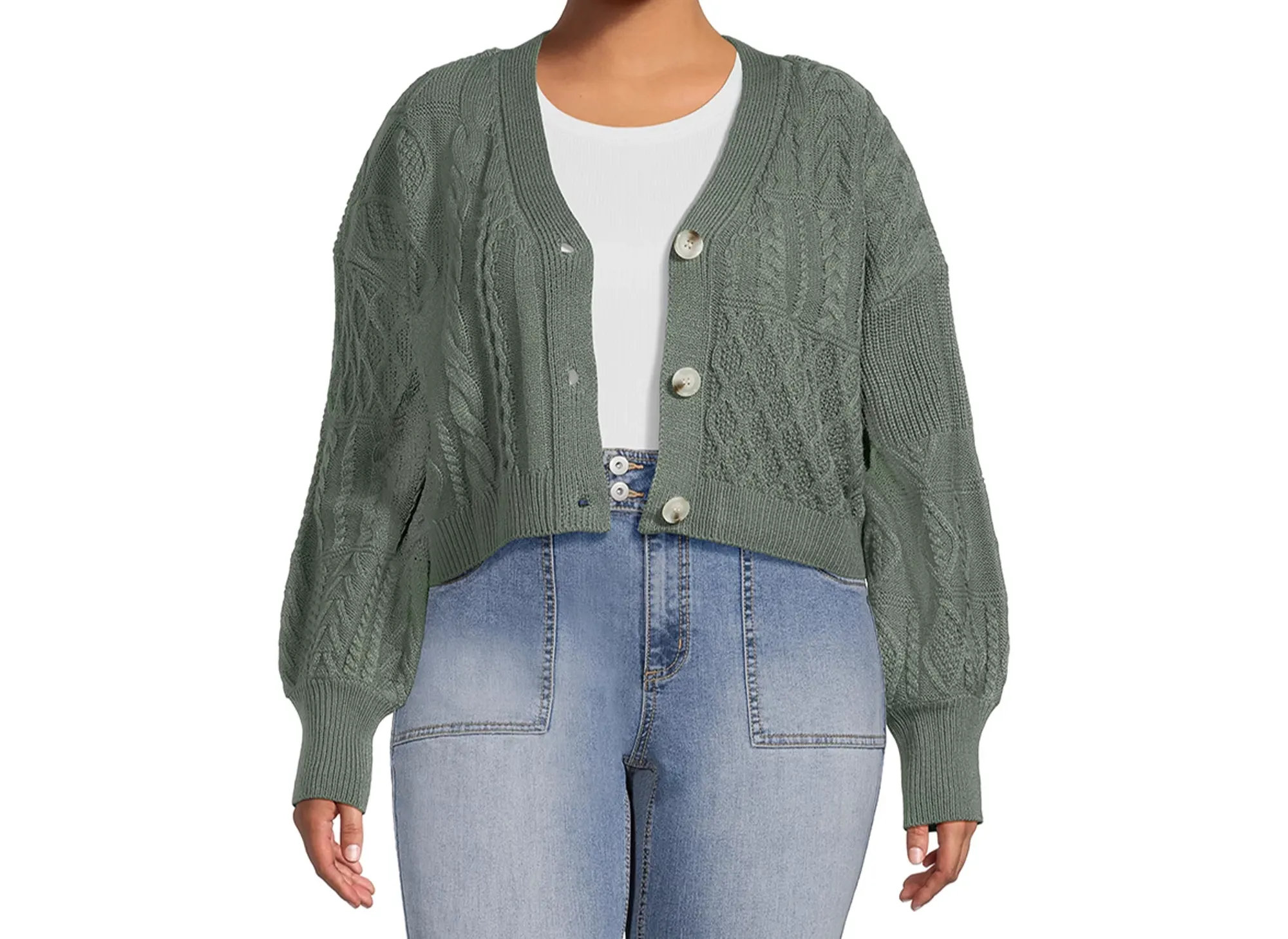 Juniors Plus Size Mixed Knit Cardigan Sweater