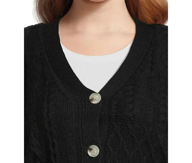 Juniors Plus Size Mixed Knit Cardigan Sweater