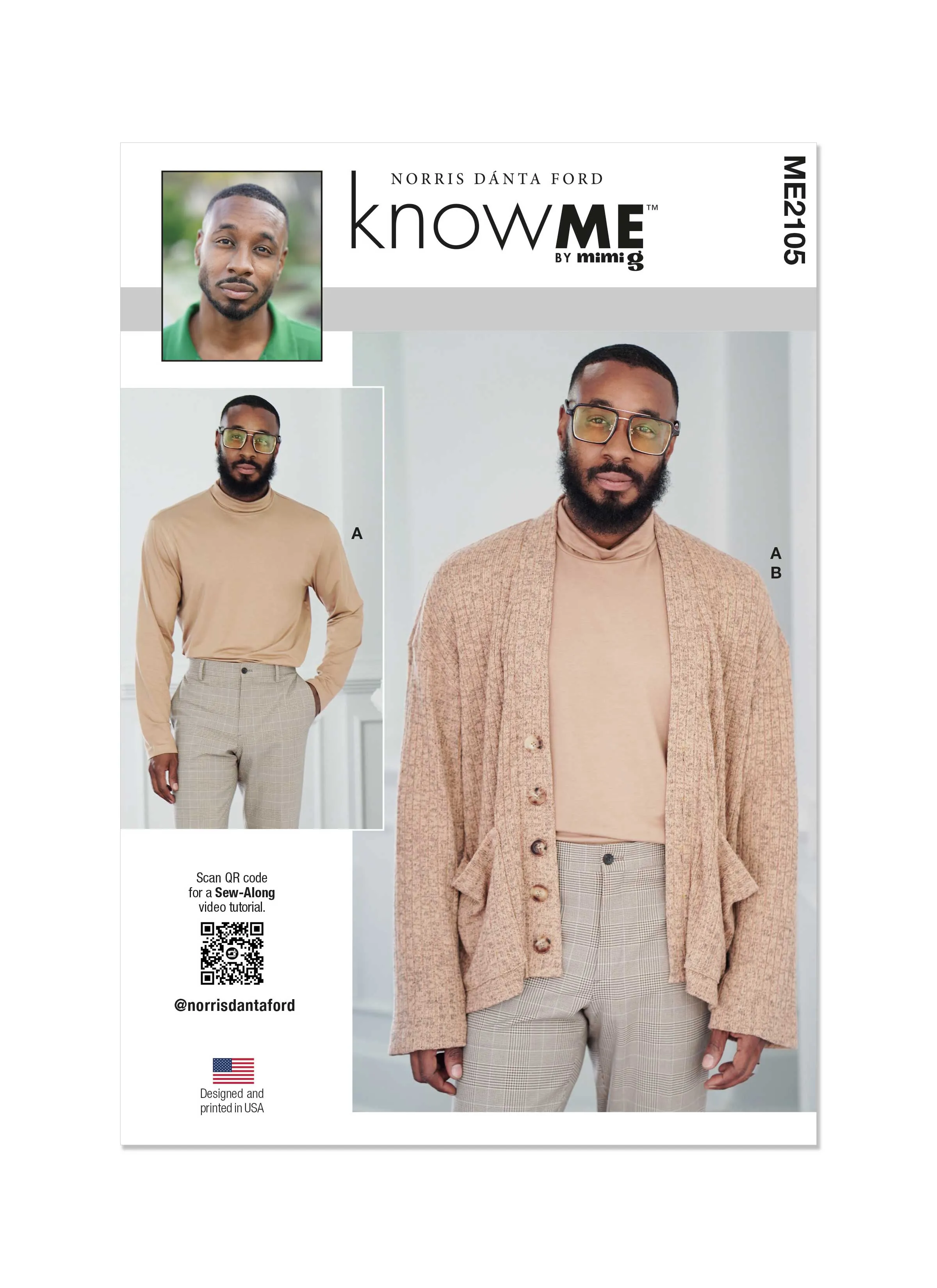 Know Me sewing pattern KM2105 Men's Turtleneck and Cardigan by Norris Dánta Ford