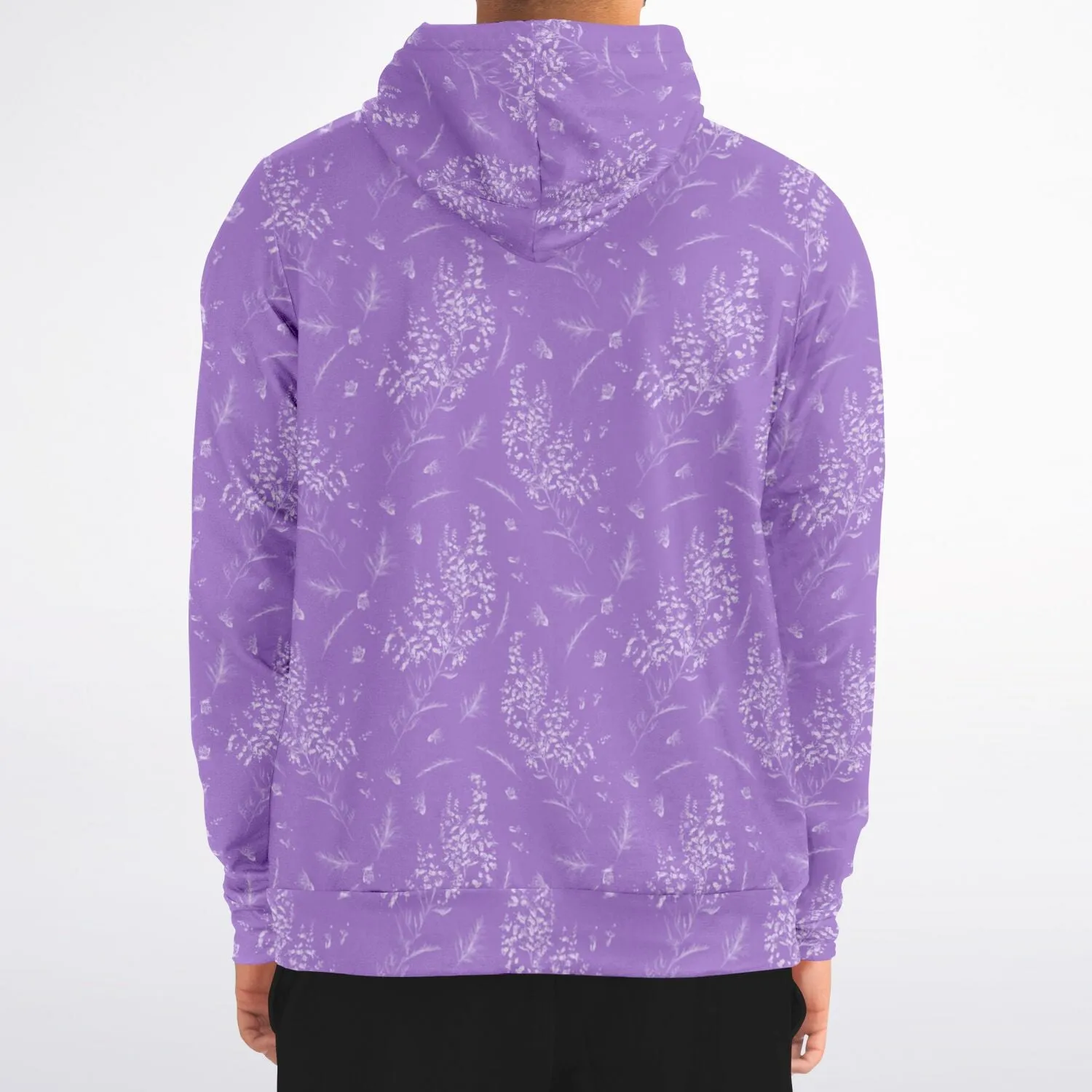 Lavender Zip Up Hoodie, Floral Flowers Purple Front Zipper Pocket Men Women Unisex Adult Aesthetic Graphic Cotton Fleece Hooded Sweatshirt