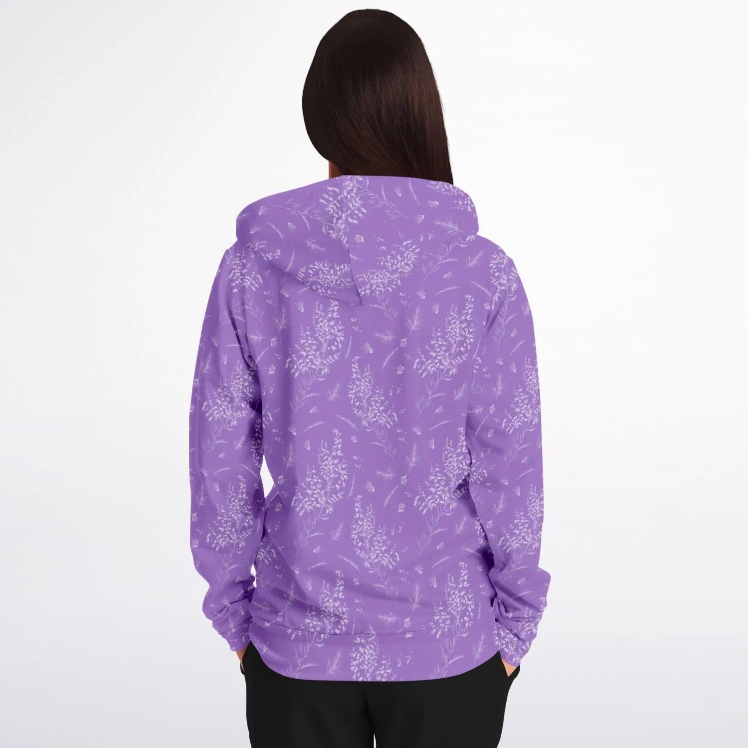 Lavender Zip Up Hoodie, Floral Flowers Purple Front Zipper Pocket Men Women Unisex Adult Aesthetic Graphic Cotton Fleece Hooded Sweatshirt