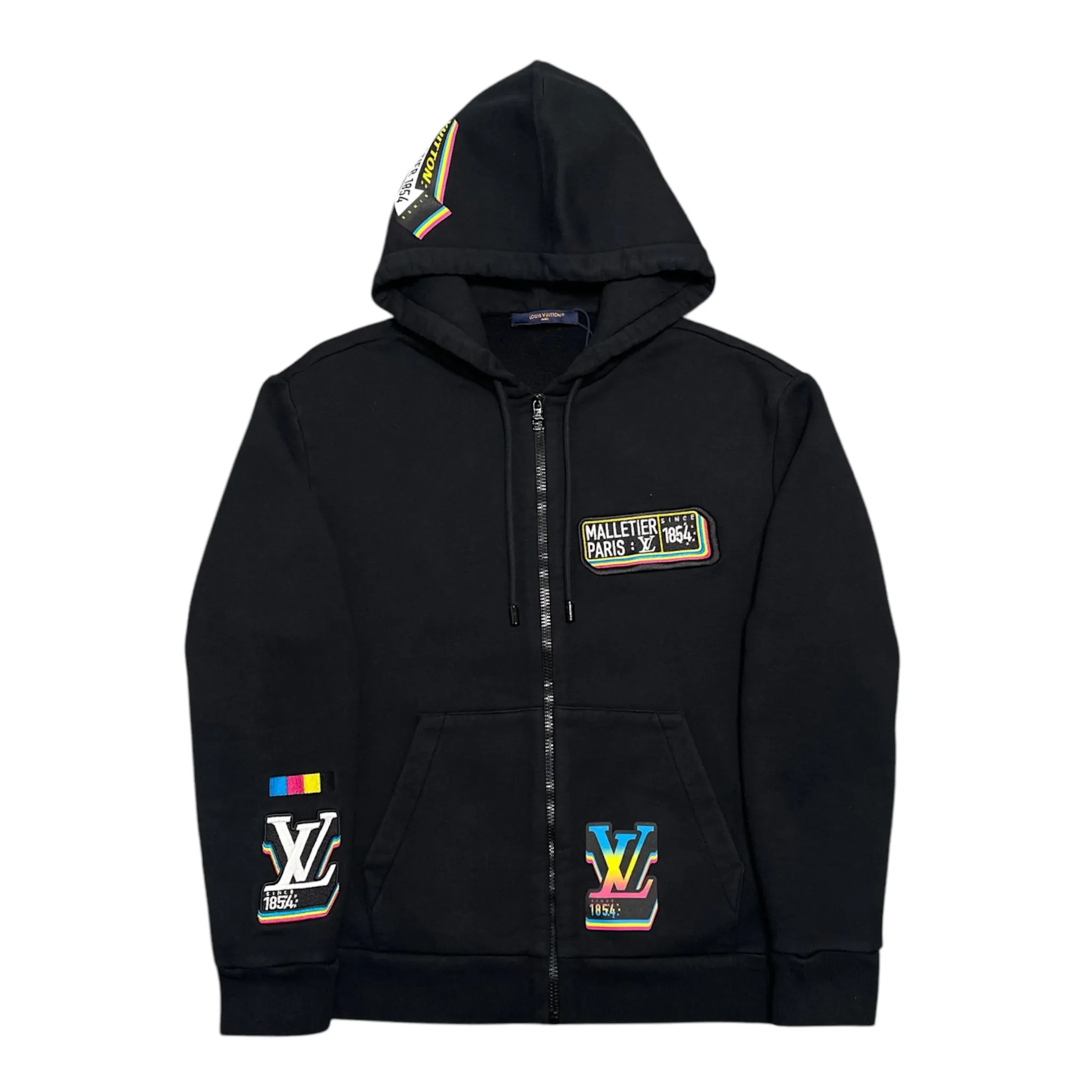 Louis Vuitton LV Jazz Multi Logo Zip Up Hooded Sweatshirt Black Pre-Owned