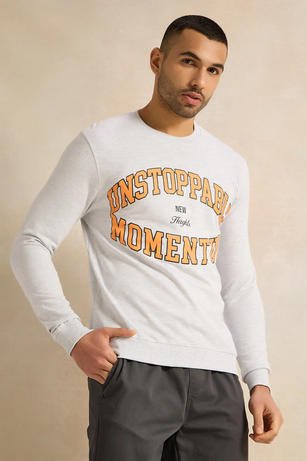 Men Grey Printed Sweatshirt