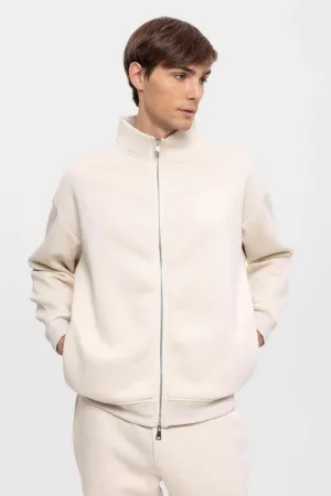 Men's Beige High Collar Double Zipper Closure Sweatshirt