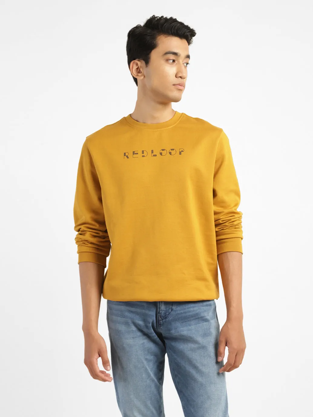 Men's Brand Logo Yellow Crew Neck Sweatshirt