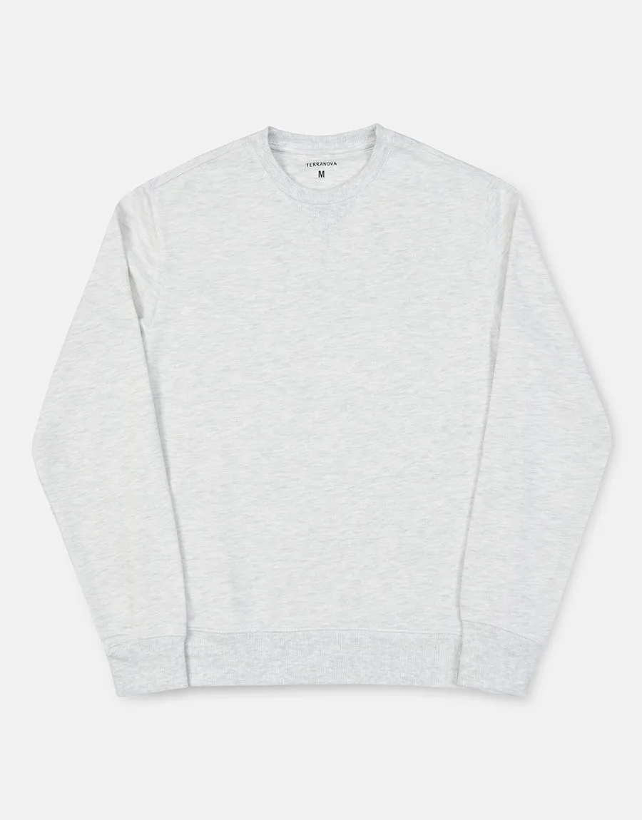 Men's Crew Neck Soft Fleece Basic Sweatshirt- Avorio Melange