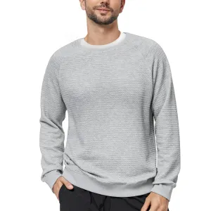 Men's Crewneck Sweatshirt Soild Texture Casual Knitted Pullover Sweater Soft Warm Lightweight Long Sleeve Shirt