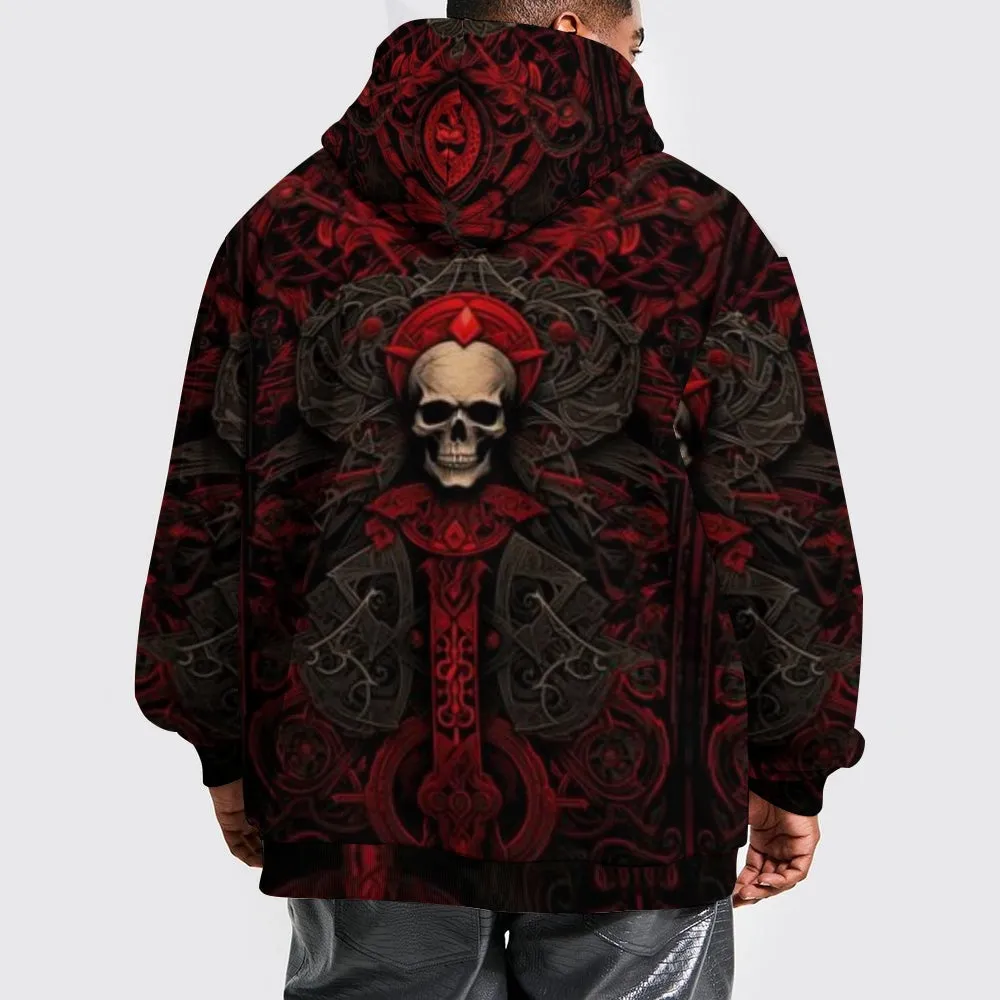 Mens Halloween Black Font Red Skull 3D Print Hoodies