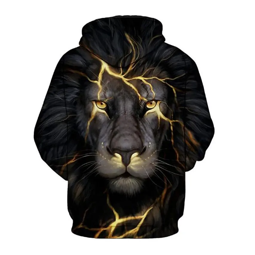 Men's Plus Size 3D Lion Animal Print Hoodie Sweatshirt