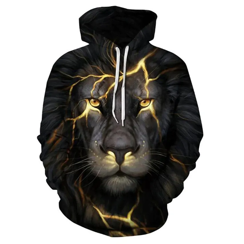 Men's Plus Size 3D Lion Animal Print Hoodie Sweatshirt