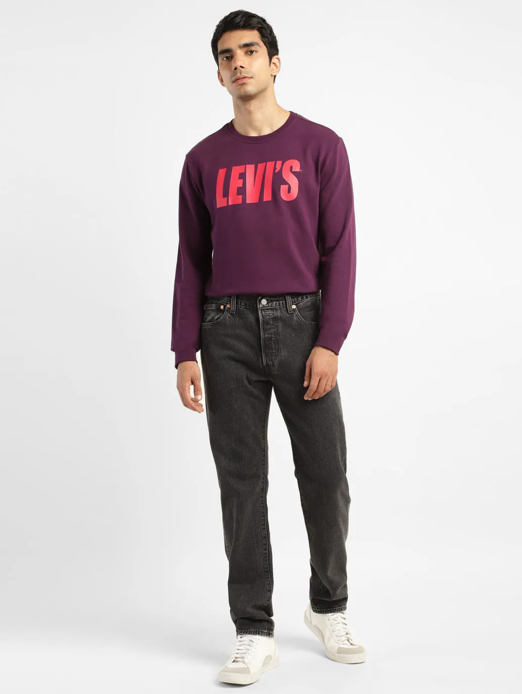 Men's Solid Purple Crew Neck Sweatshirt