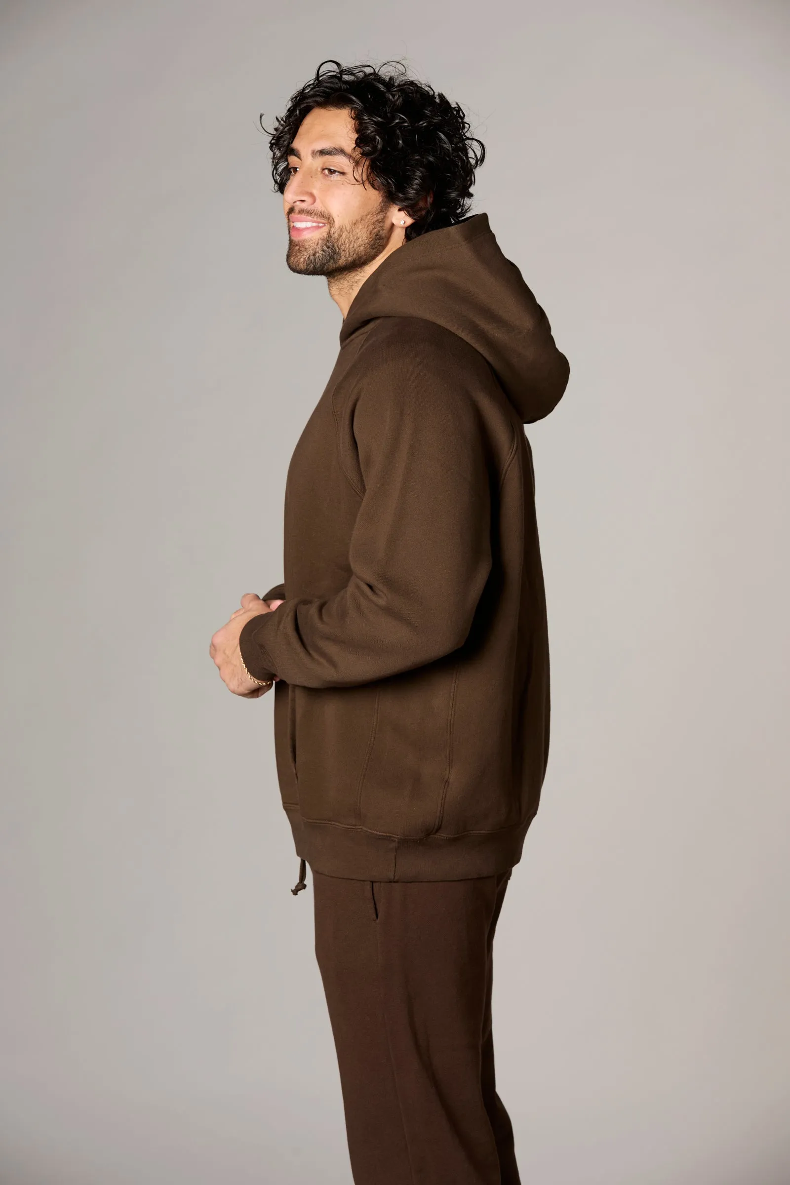 Meyer Long Sleeve Pullover Hooded Sweatshirt in Coffee Bean