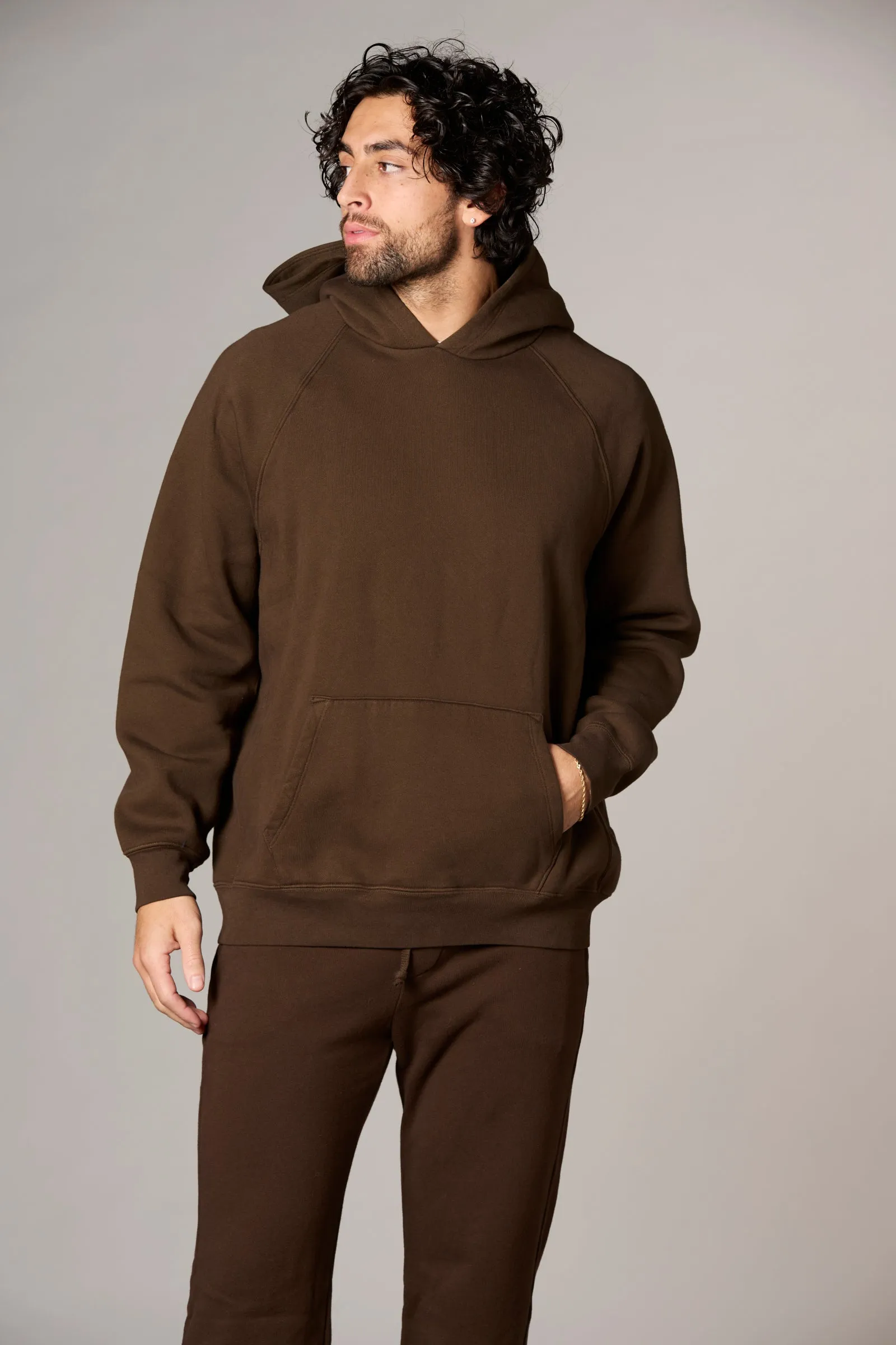 Meyer Long Sleeve Pullover Hooded Sweatshirt in Coffee Bean