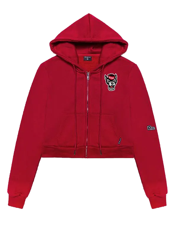 NC State Wolfpack Hype & Vice Red Wolfhead Cropped Full Zip Hooded Sweatshirt