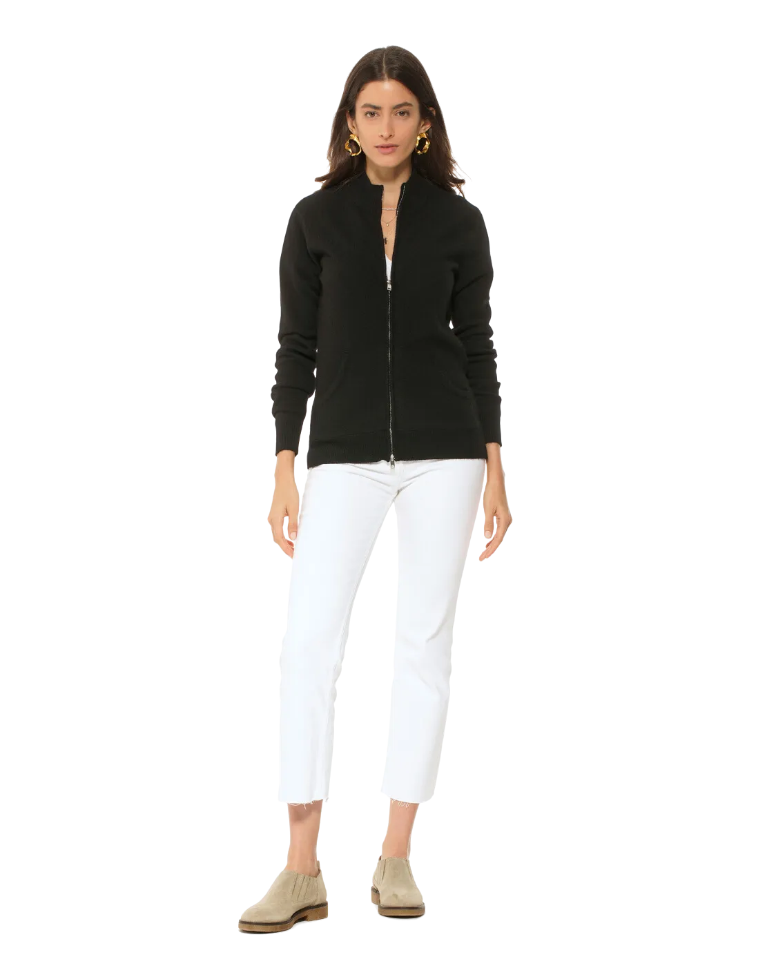 Oprah Daily - Women's Cashmere Zip Cardigan Black