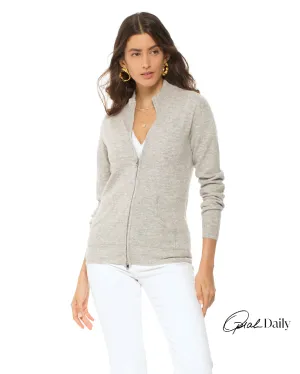 Oprah Daily - Women's Cashmere Zip Cardigan Light Grey