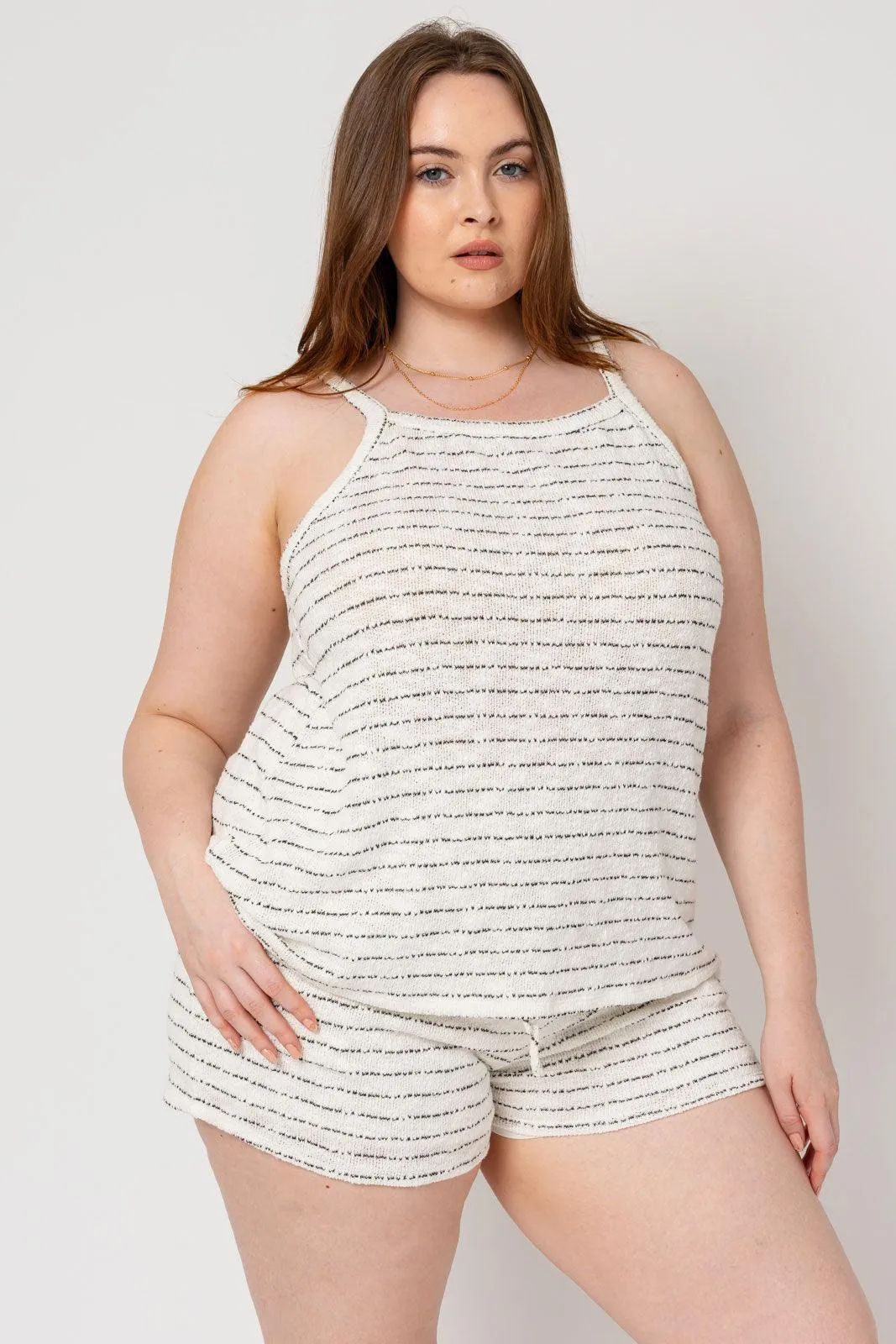 Plus Size Elastic Elastic Self Tie Stripe Shorts