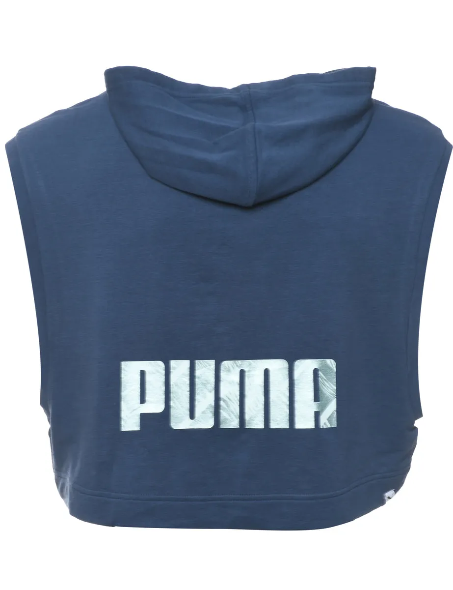 Puma Navy & White Cropped Hooded Sweatshirt - M