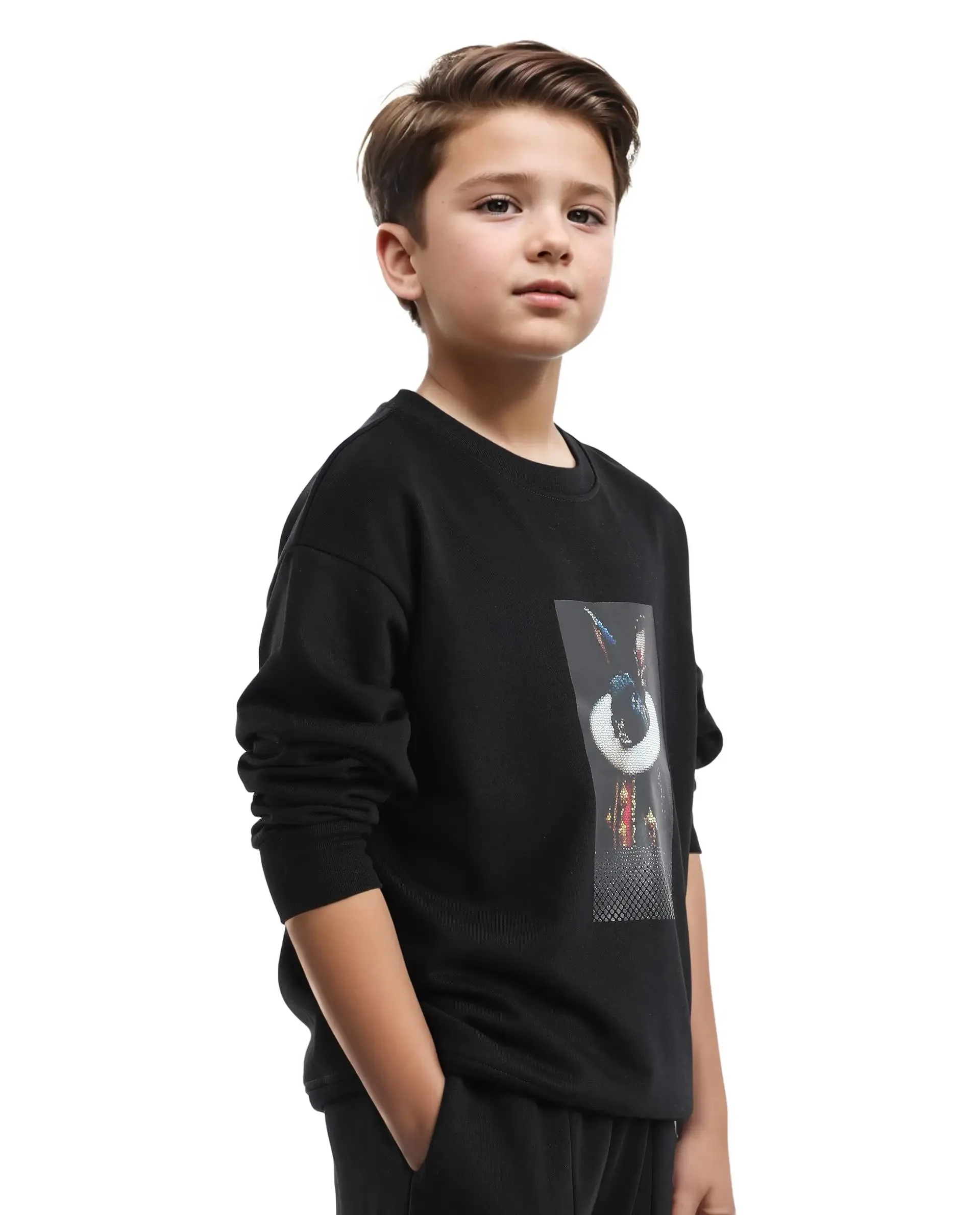 Rare Ones Kids Ribo Black Cotton Poly Full Sleeve Cmyk Print Sweatshirt