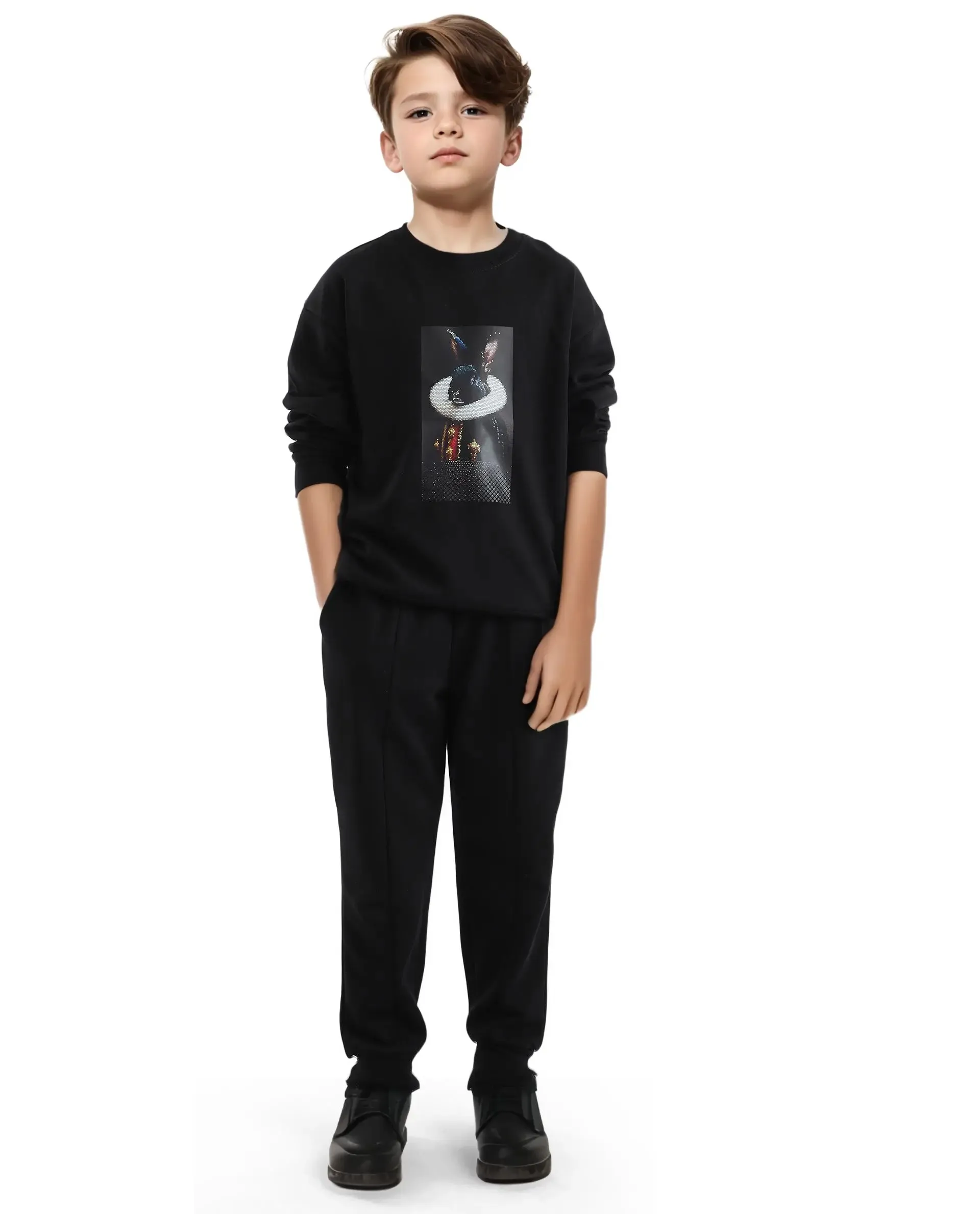 Rare Ones Kids Ribo Black Cotton Poly Full Sleeve Cmyk Print Sweatshirt