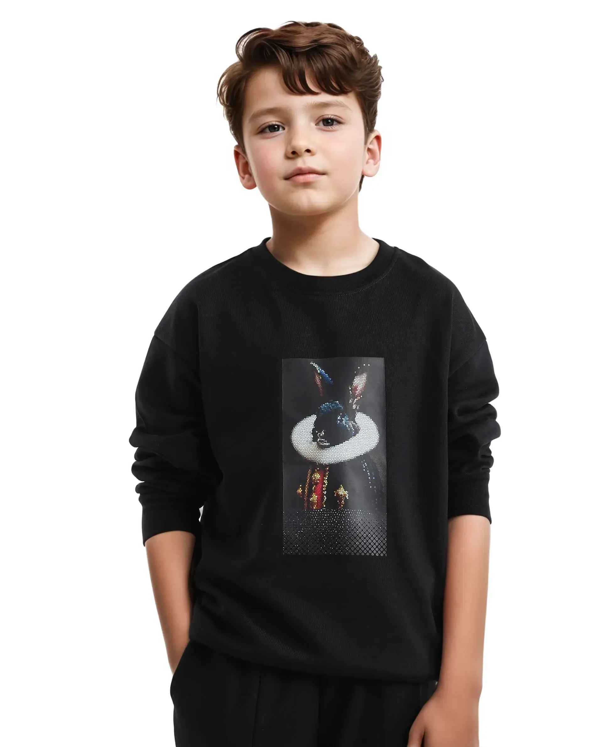 Rare Ones Kids Ribo Black Cotton Poly Full Sleeve Cmyk Print Sweatshirt