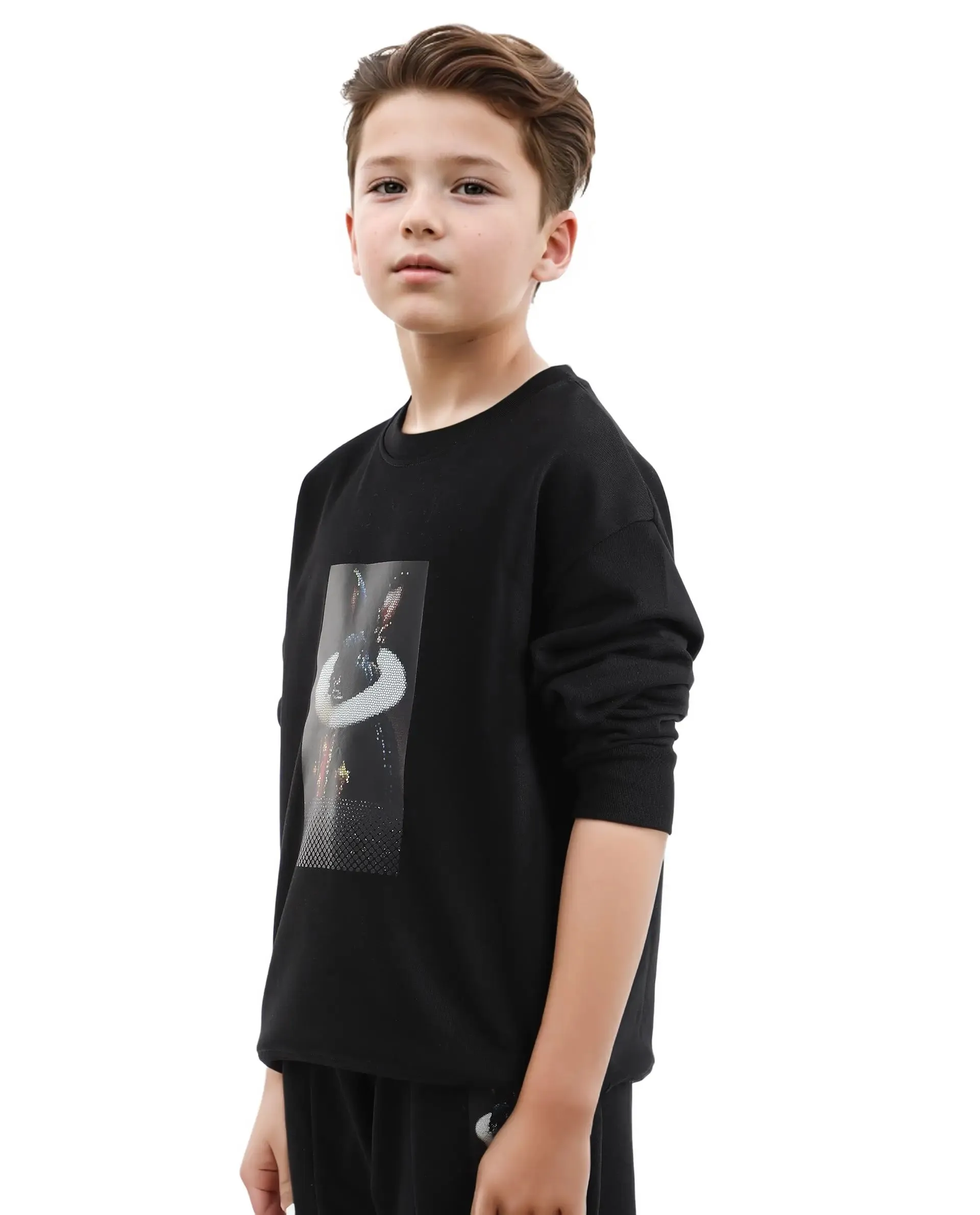 Rare Ones Kids Ribo Black Cotton Poly Full Sleeve Cmyk Print Sweatshirt