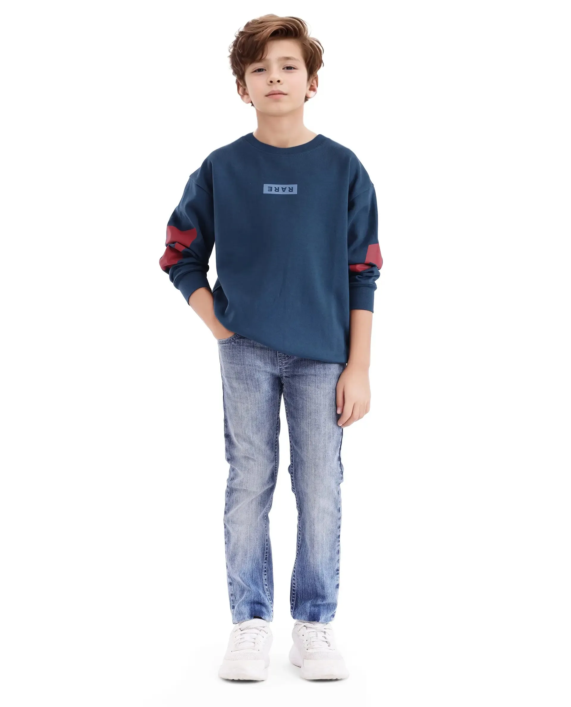 Rare Ones Kids Seron Dark Teal Cotton Poly Full Sleeve Digital Print Sweatshirt