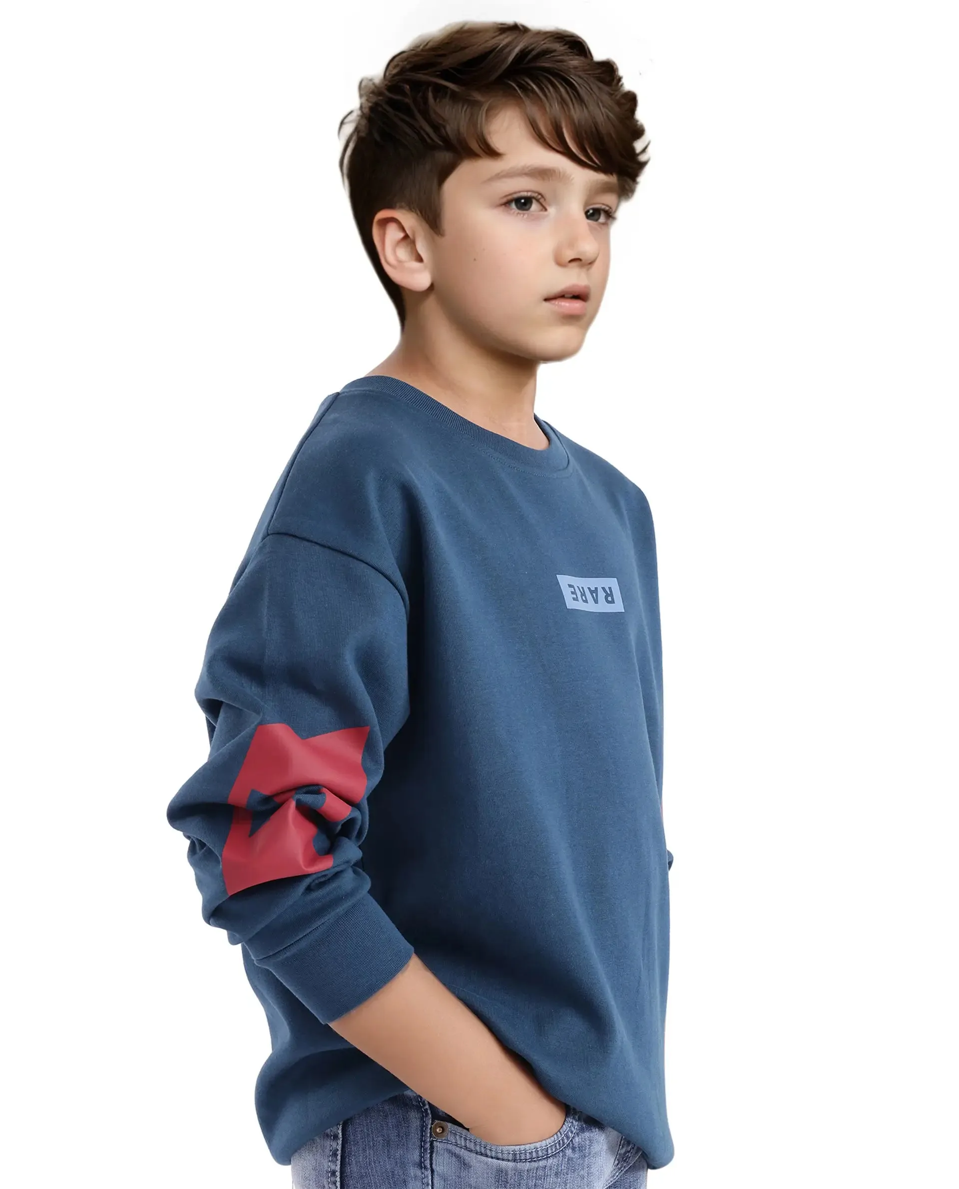 Rare Ones Kids Seron Dark Teal Cotton Poly Full Sleeve Digital Print Sweatshirt