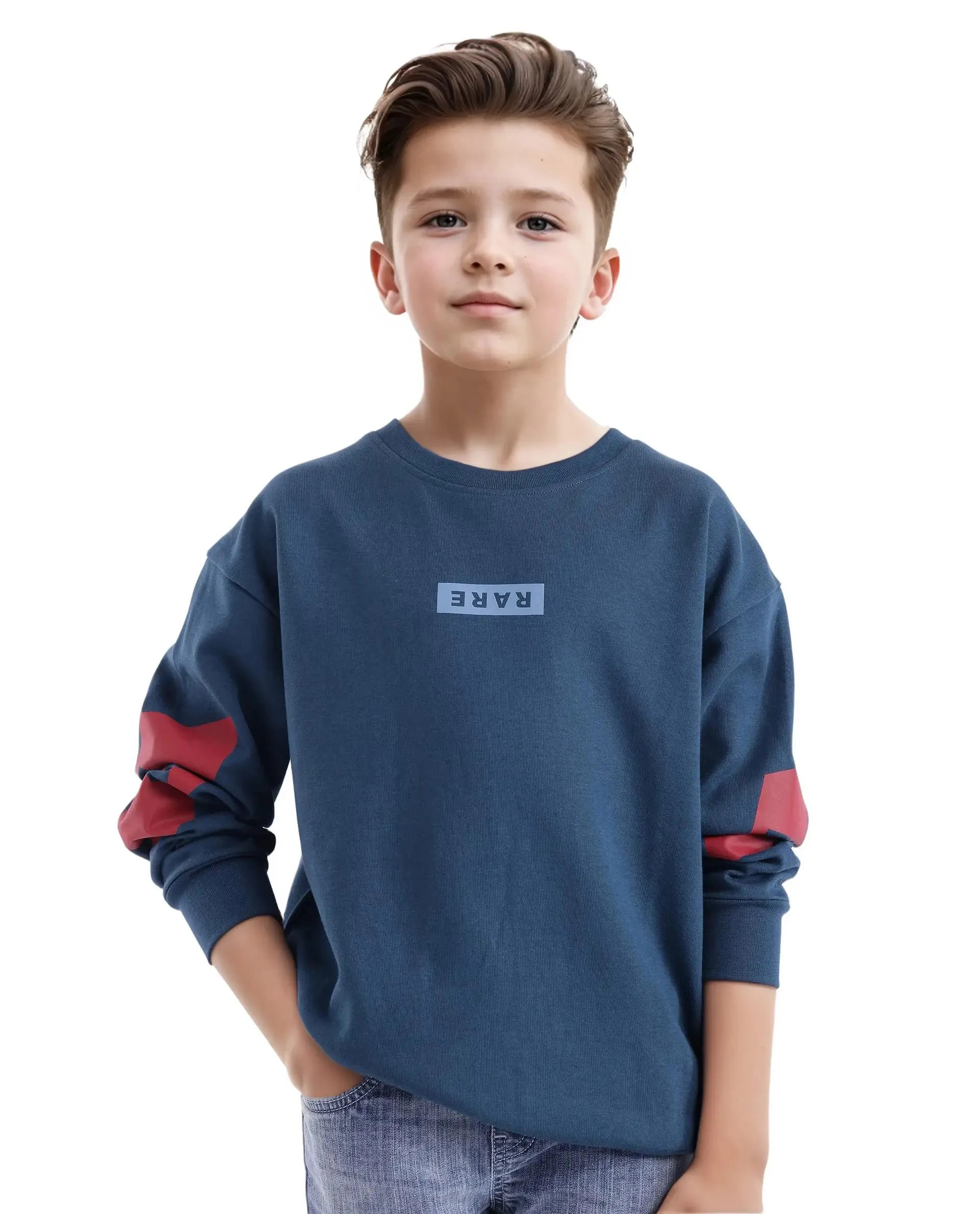 Rare Ones Kids Seron Dark Teal Cotton Poly Full Sleeve Digital Print Sweatshirt