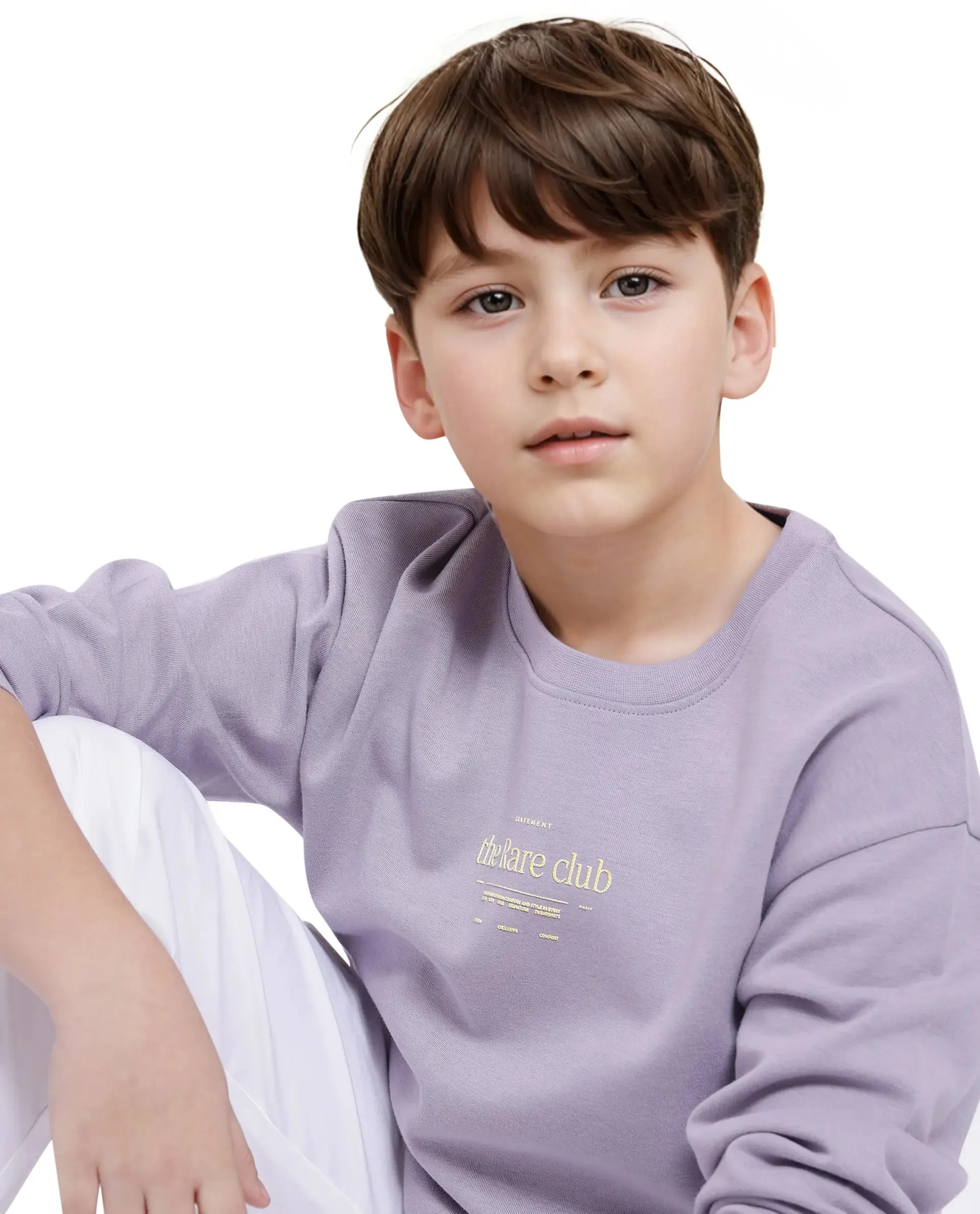 Rare Ones Kids Tamu Dusky Purple Cotton Full Sleeve Crew Neck HD Print With Twill Texture Sweatshirt