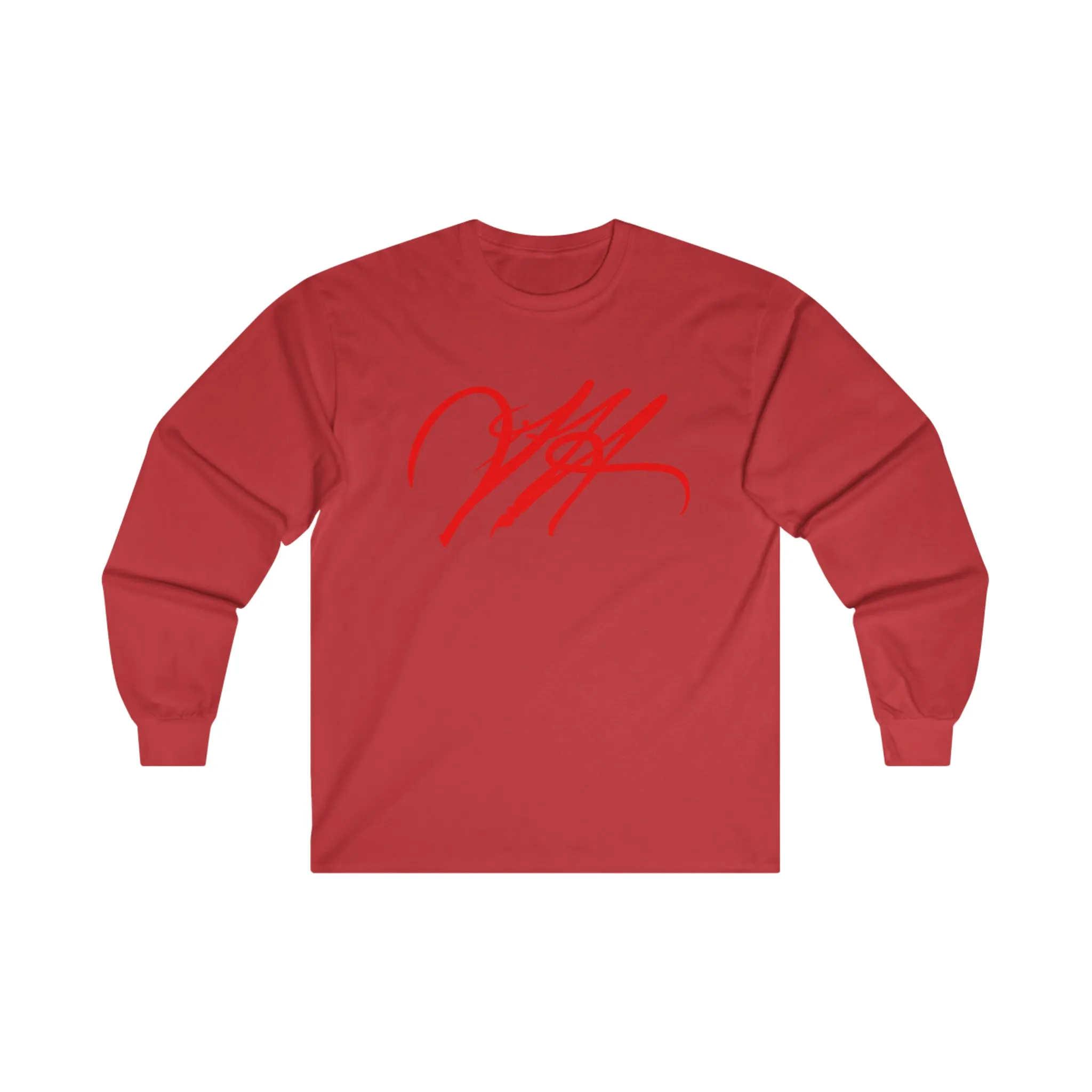 “Script Logo- Red”-  Unisex Long Sleeve Graphic Shirt by Artist David Hilborn