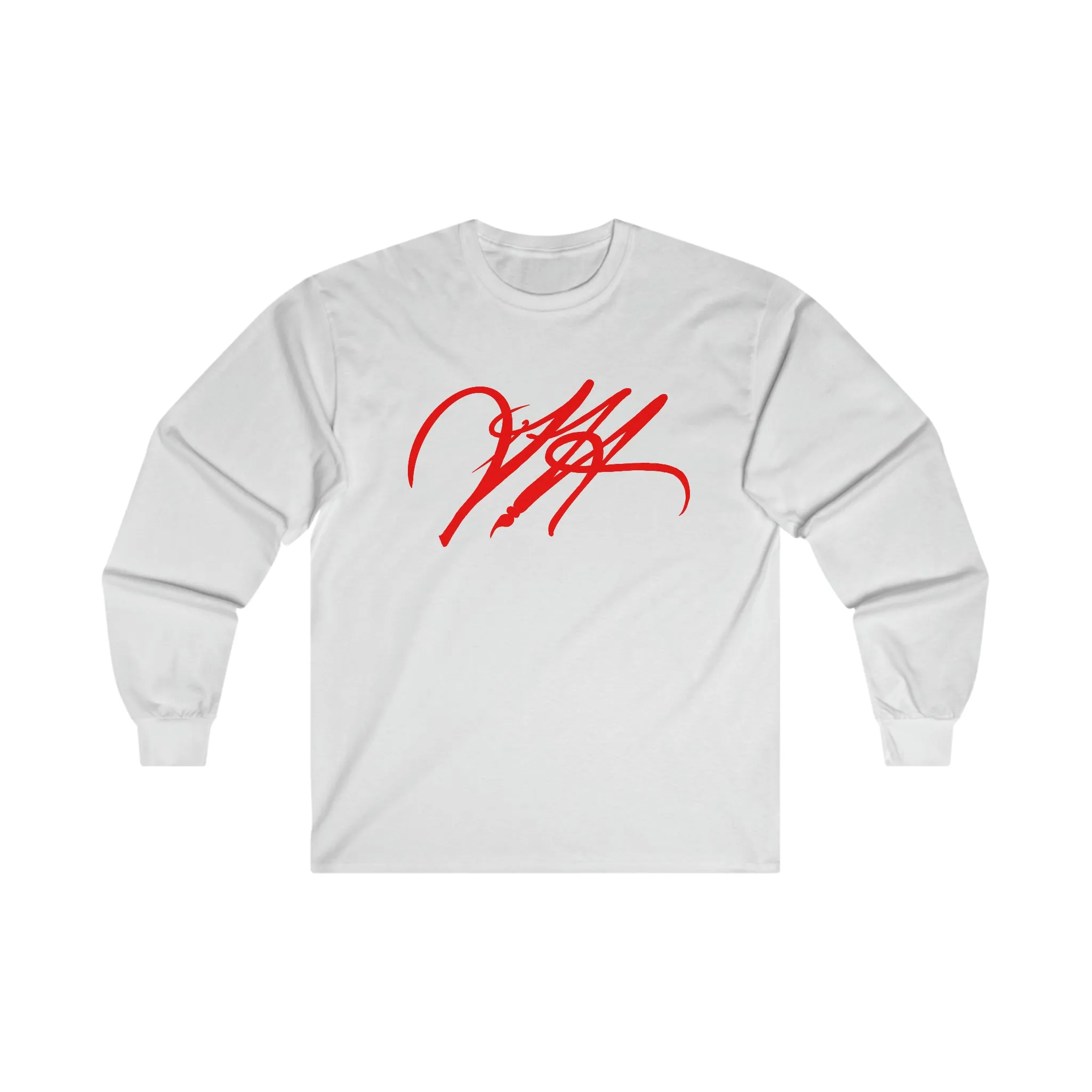 “Script Logo- Red”-  Unisex Long Sleeve Graphic Shirt by Artist David Hilborn