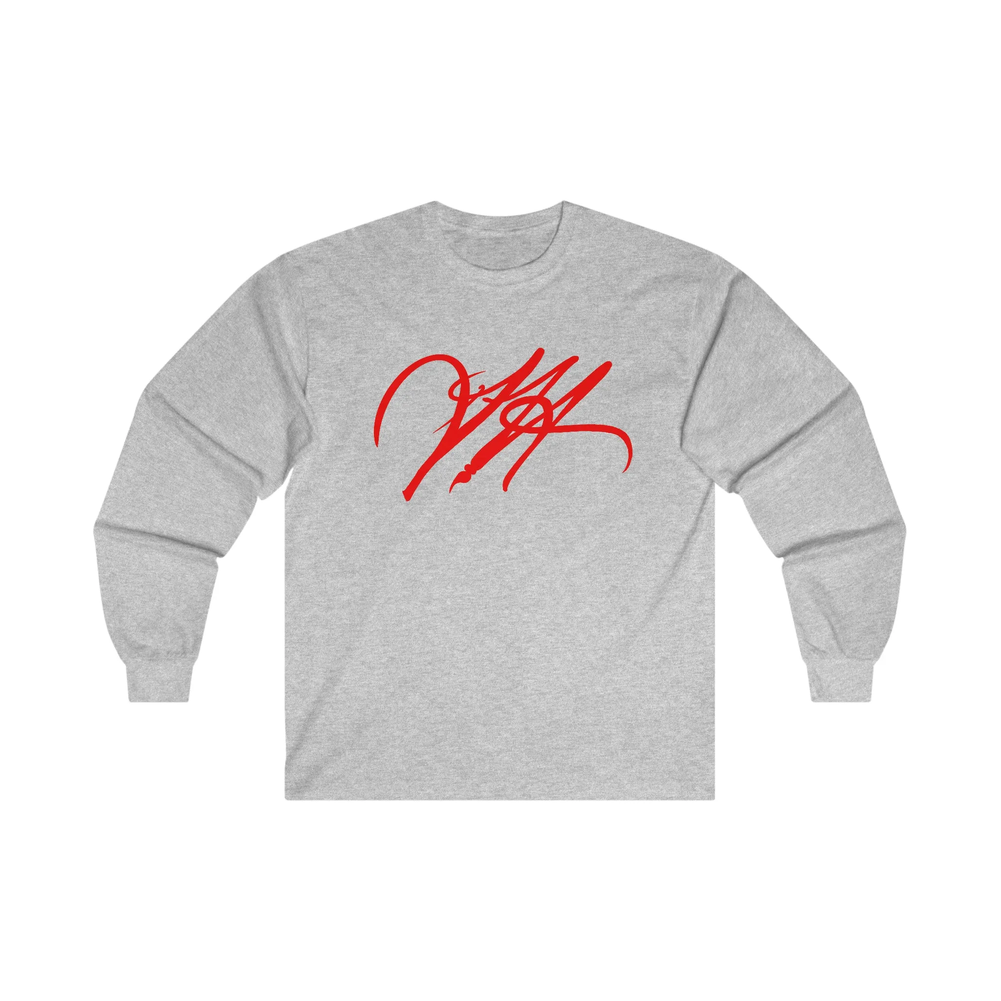 “Script Logo- Red”-  Unisex Long Sleeve Graphic Shirt by Artist David Hilborn