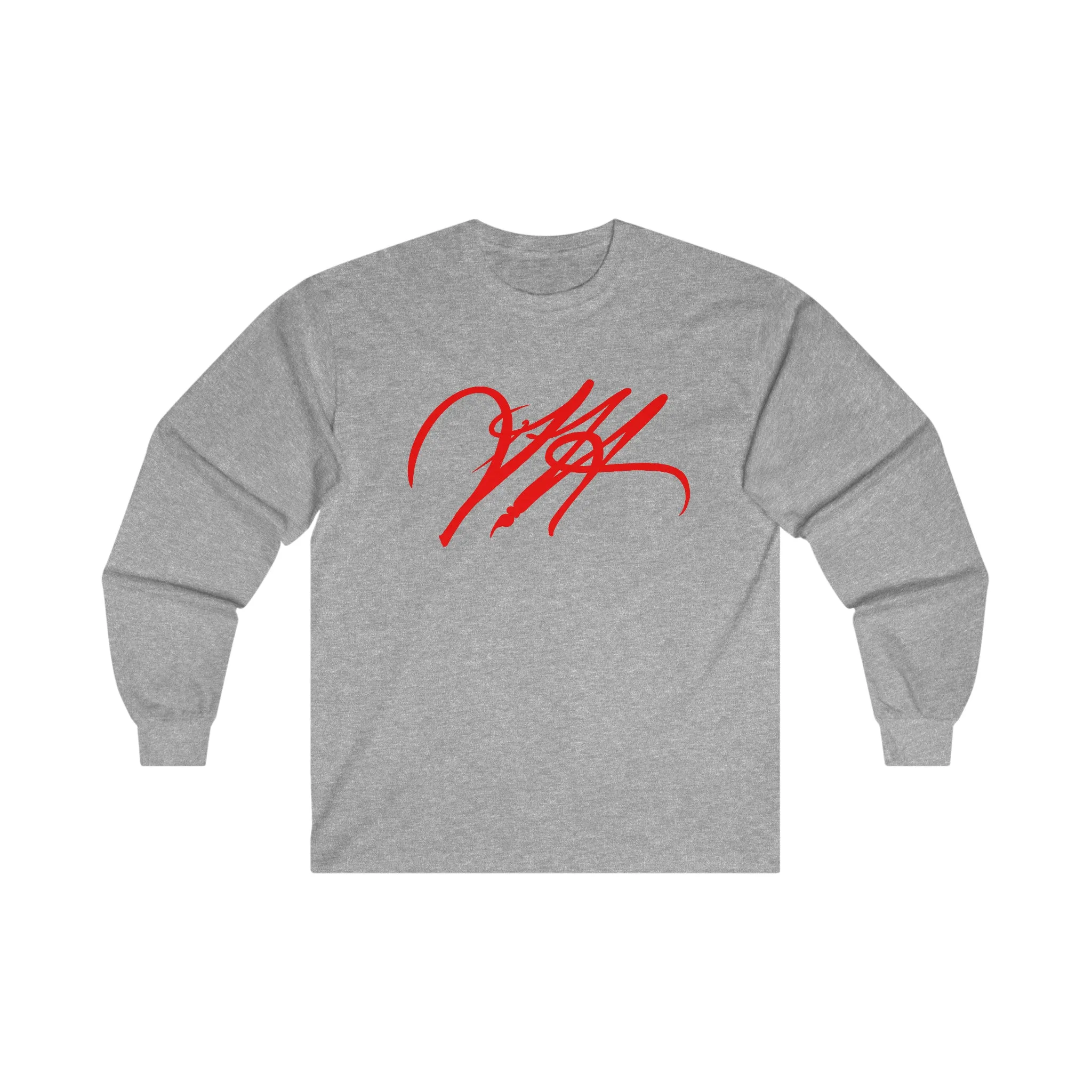 “Script Logo- Red”-  Unisex Long Sleeve Graphic Shirt by Artist David Hilborn