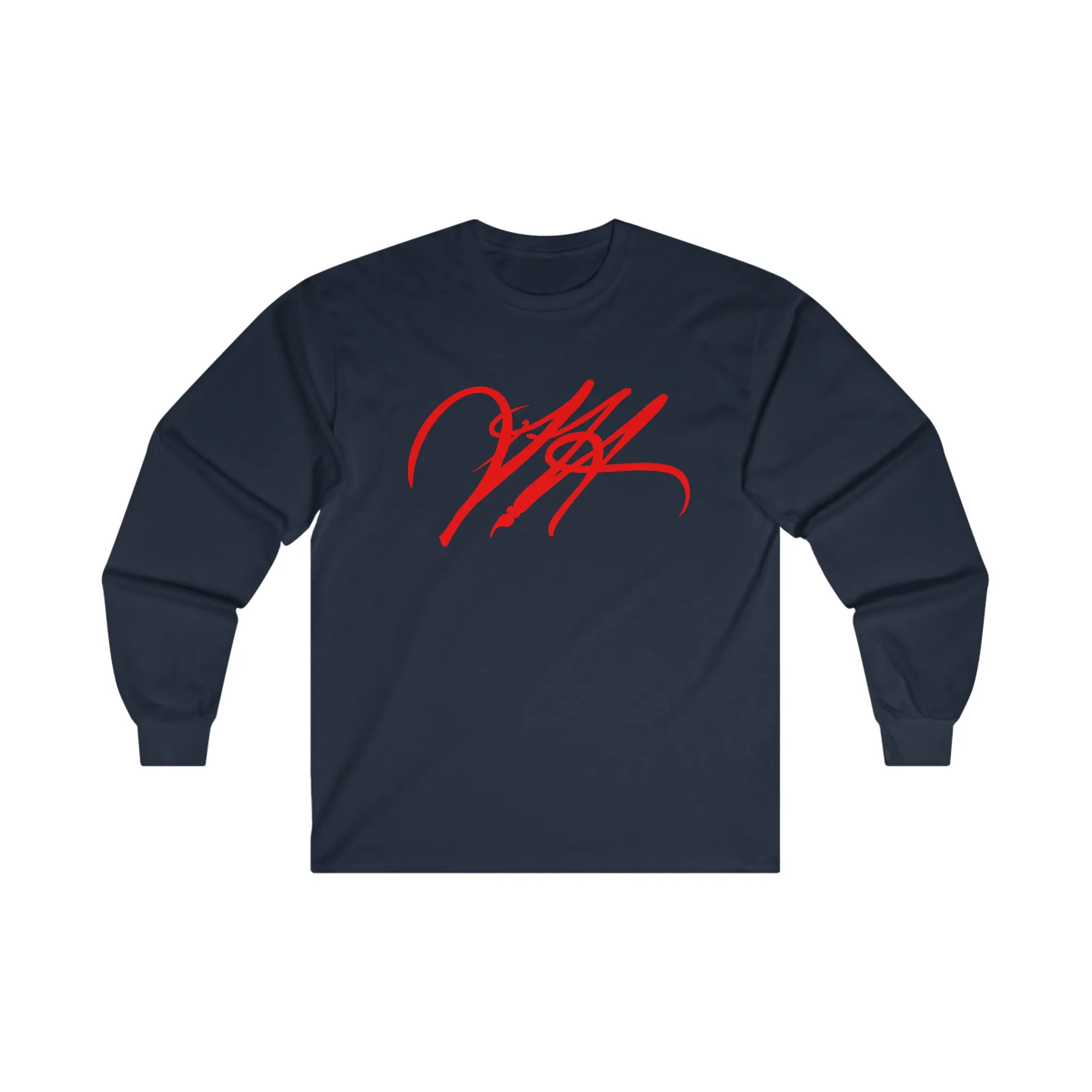 “Script Logo- Red”-  Unisex Long Sleeve Graphic Shirt by Artist David Hilborn