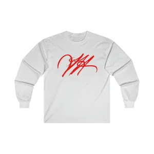 “Script Logo- Red”-  Unisex Long Sleeve Graphic Shirt by Artist David Hilborn