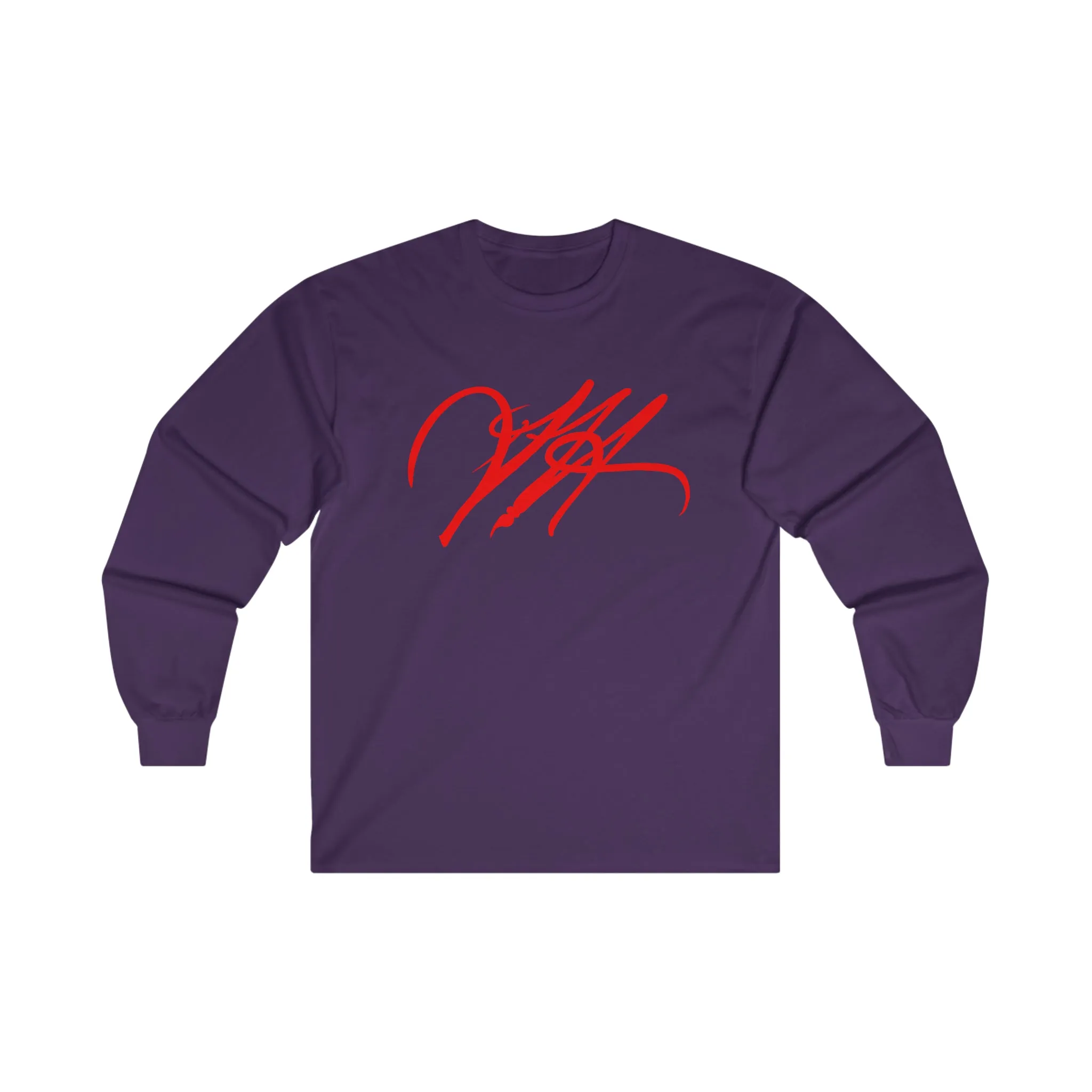 “Script Logo- Red”-  Unisex Long Sleeve Graphic Shirt by Artist David Hilborn