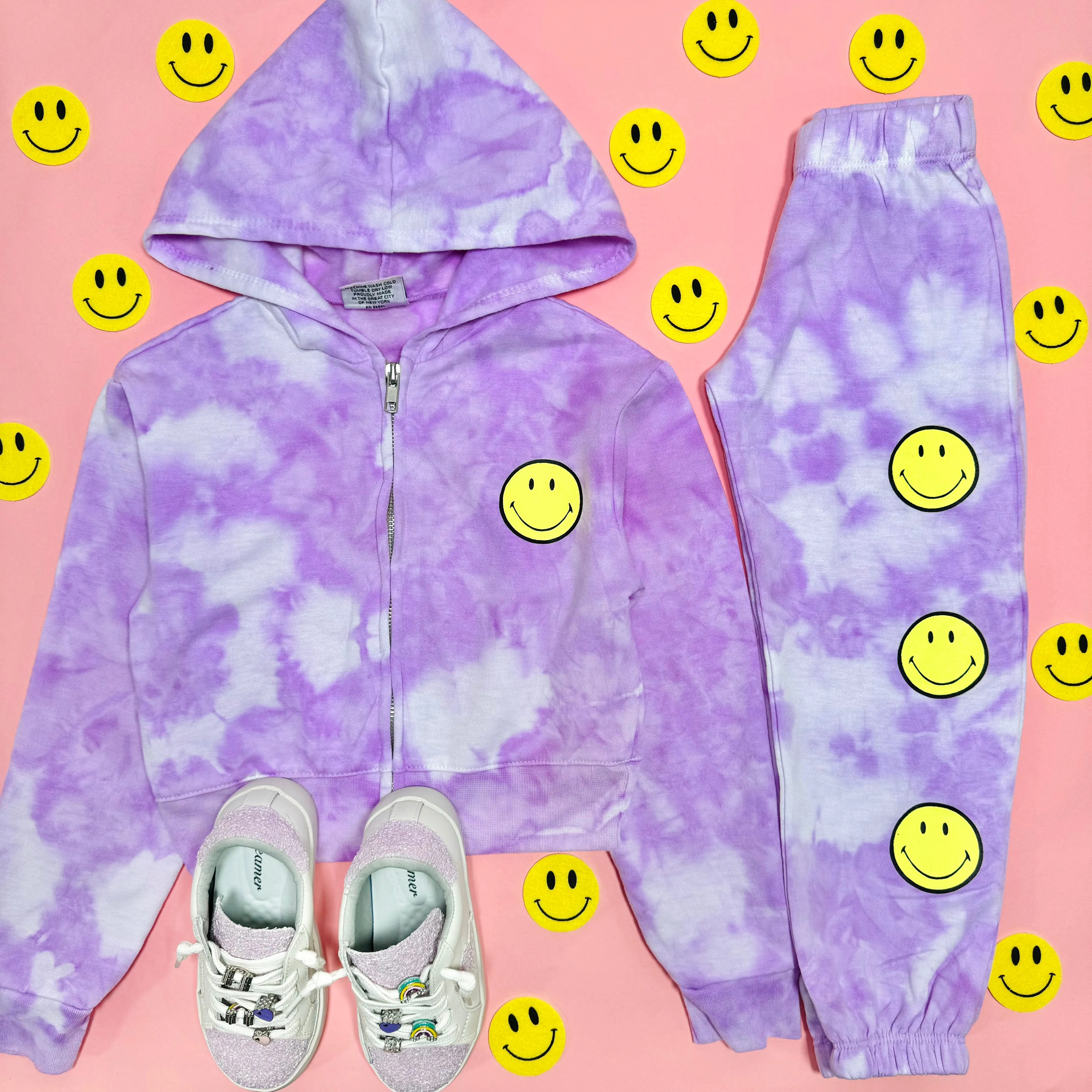 SMILEY TIE DYE ZIP UP HOODIE