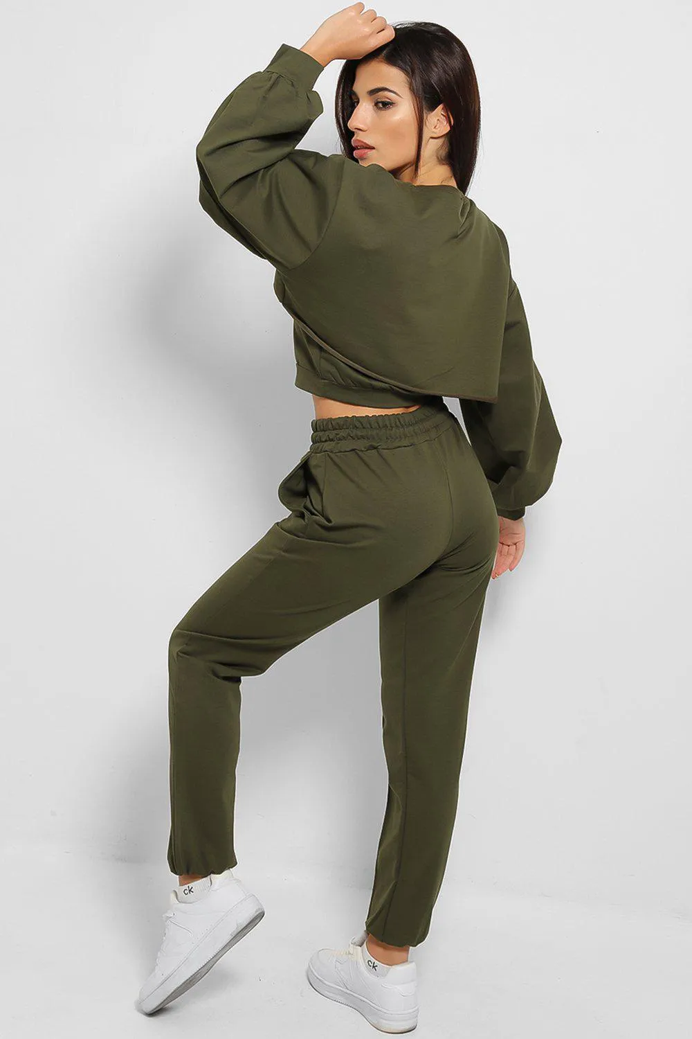 STATEMENT SWEATSHIRT TANK TOP&JOGGER 3 PIECE KHAKI LOUNGEWEAR SET