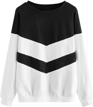 SweatyRocks Women's Casual Sweatshirts Crewneck Long Sleeve Color Block Sweatshirt Pullover Tops